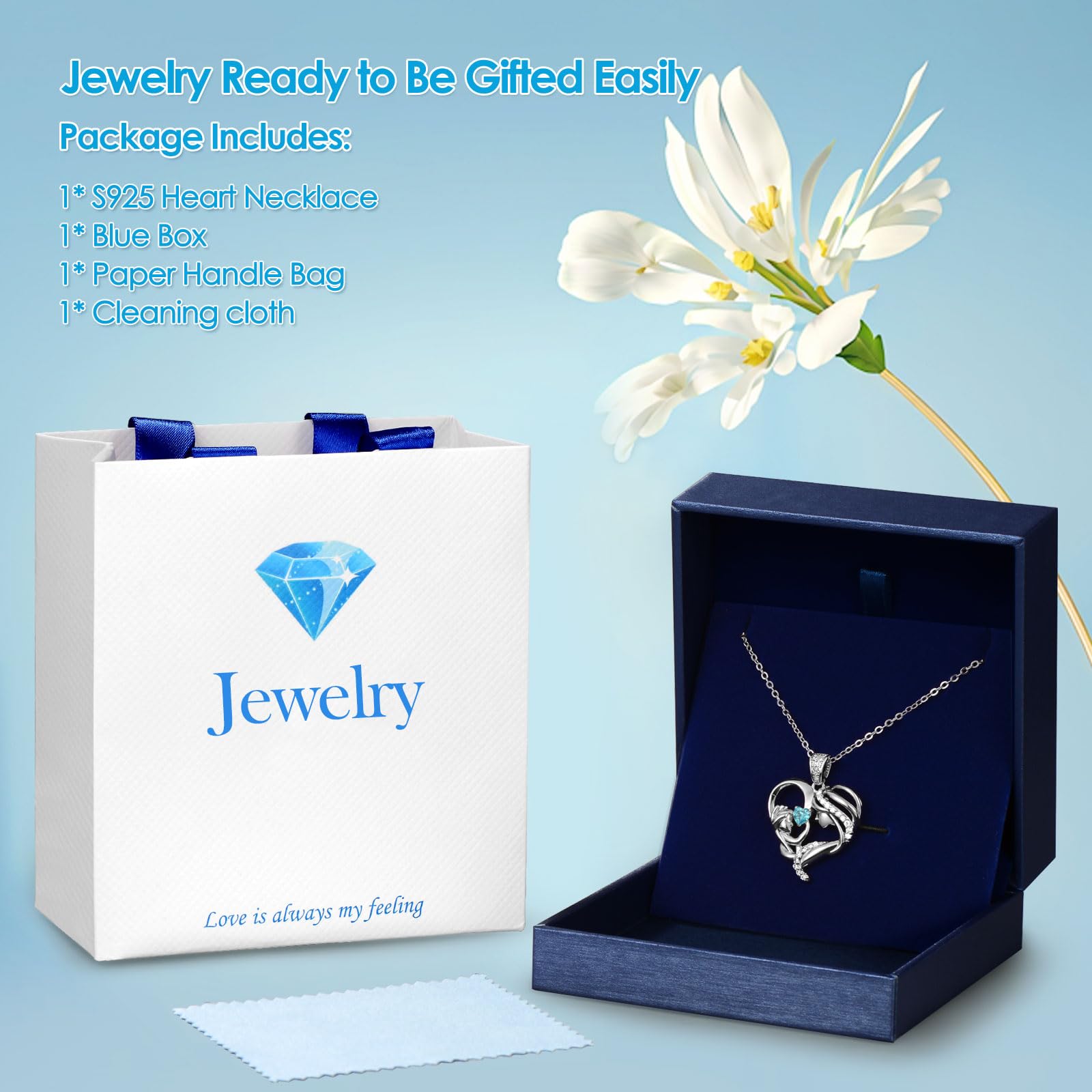 Mothers Day Gifts for Mom Wife Her Grandma, S925 Sterling Silver Birthstone Necklaces Jewelry for Women, Mother's Day Love Heart Pendant Necklace for Anniversary Birthday Christmas Day