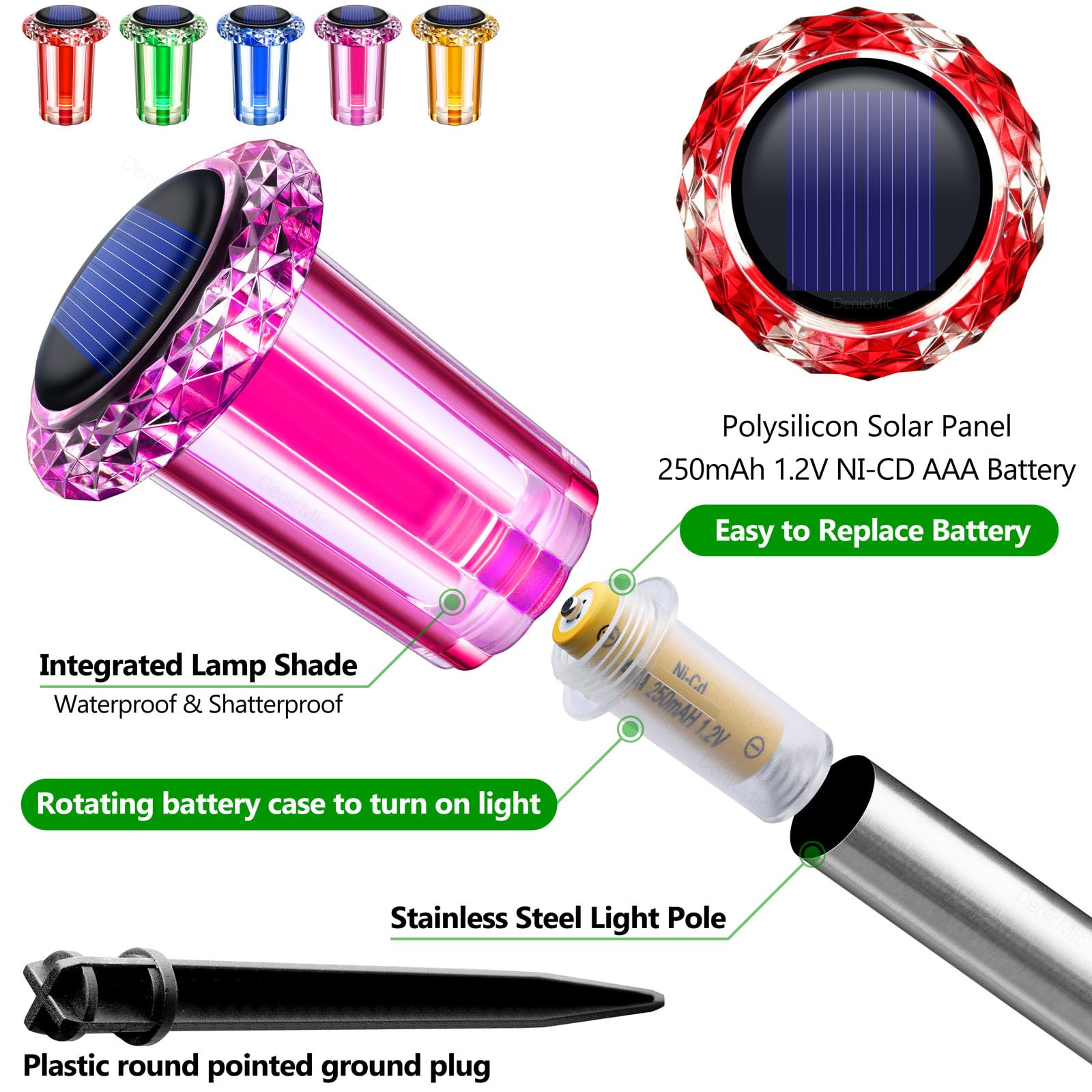 DenicMic Solar Lights Outdoor 10 Pack Waterproof 6000K Cold White LED Stainless Steel Stake Outside Lights for Yard Pathway Garden Driveway Walkway Landscape Path Lighting