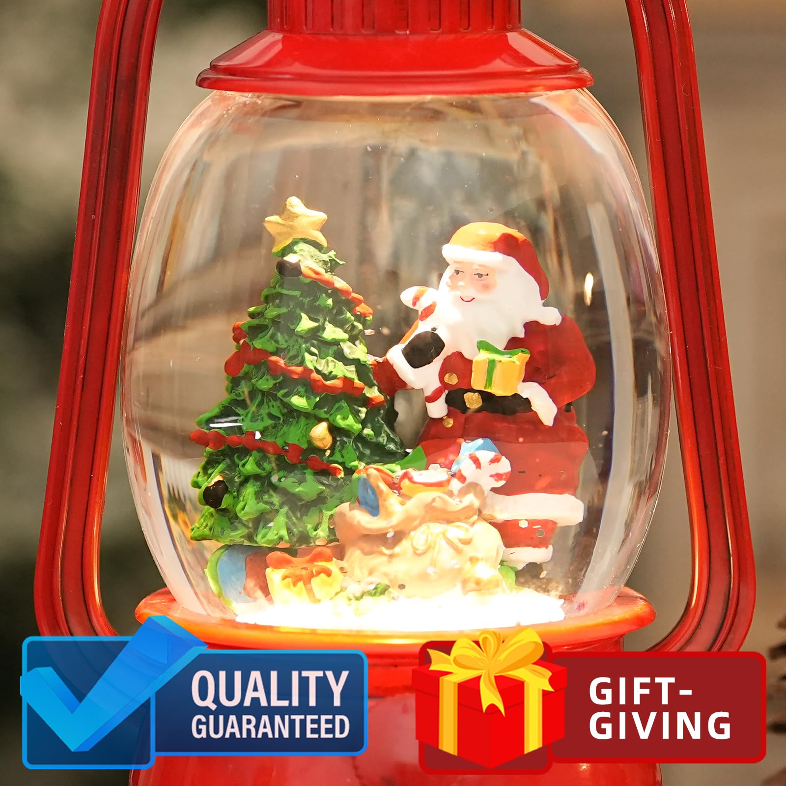 Snow Globe Christmas Decorations Indoor, Santa Claus Lighted Musical Christmas Snow Globes Lantern with Glitter & 6H Timer, Santa Claus Christmas Decorations for Home