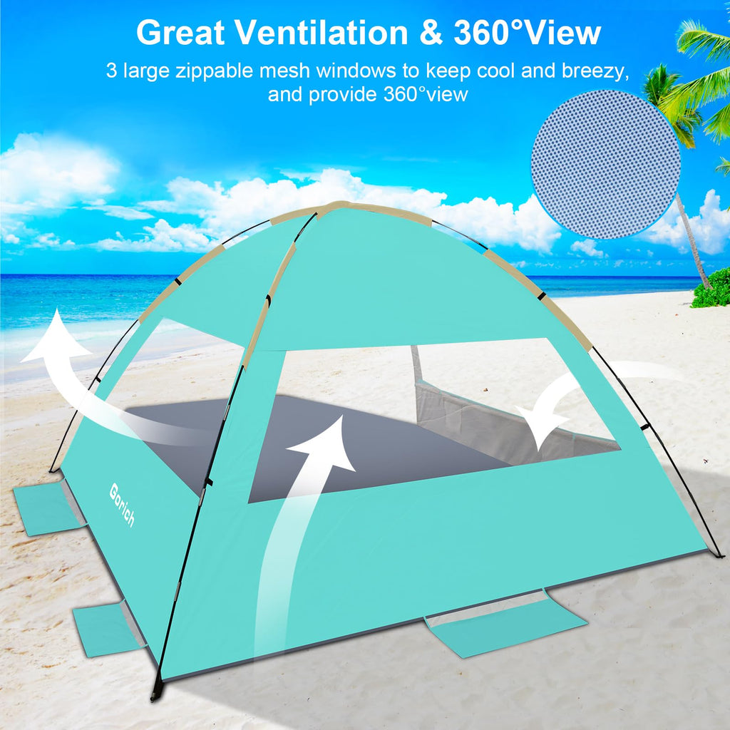 Gorich Beach Tent Sun Shelter for 3/4/6/8/10 Person with UPF 50＋ UV Protection, Lightweight & Easy Setup Beach Shade Canopy, Portable Beach Shade Tent Beach Cabana