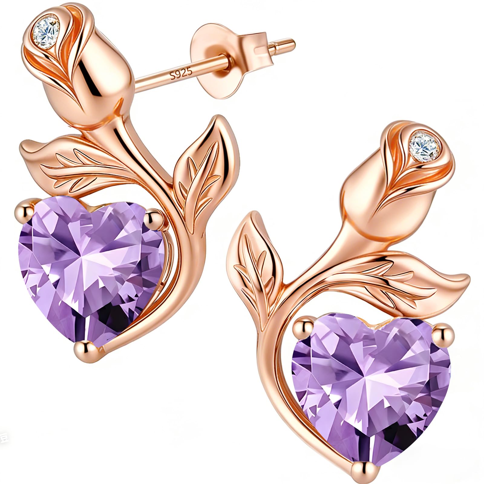 0.8CT Rose Heart Earrings Option of Sapphire Moissanite Stud Earrings Lab-Grown Earrings Birthstone Earrings for Women S925 Sterling Silver Post D Color VVS1 Clarity Ideal Gift for Wife Mother for Birthday Anniversary Mothers Day Gift for Mom Conveying I