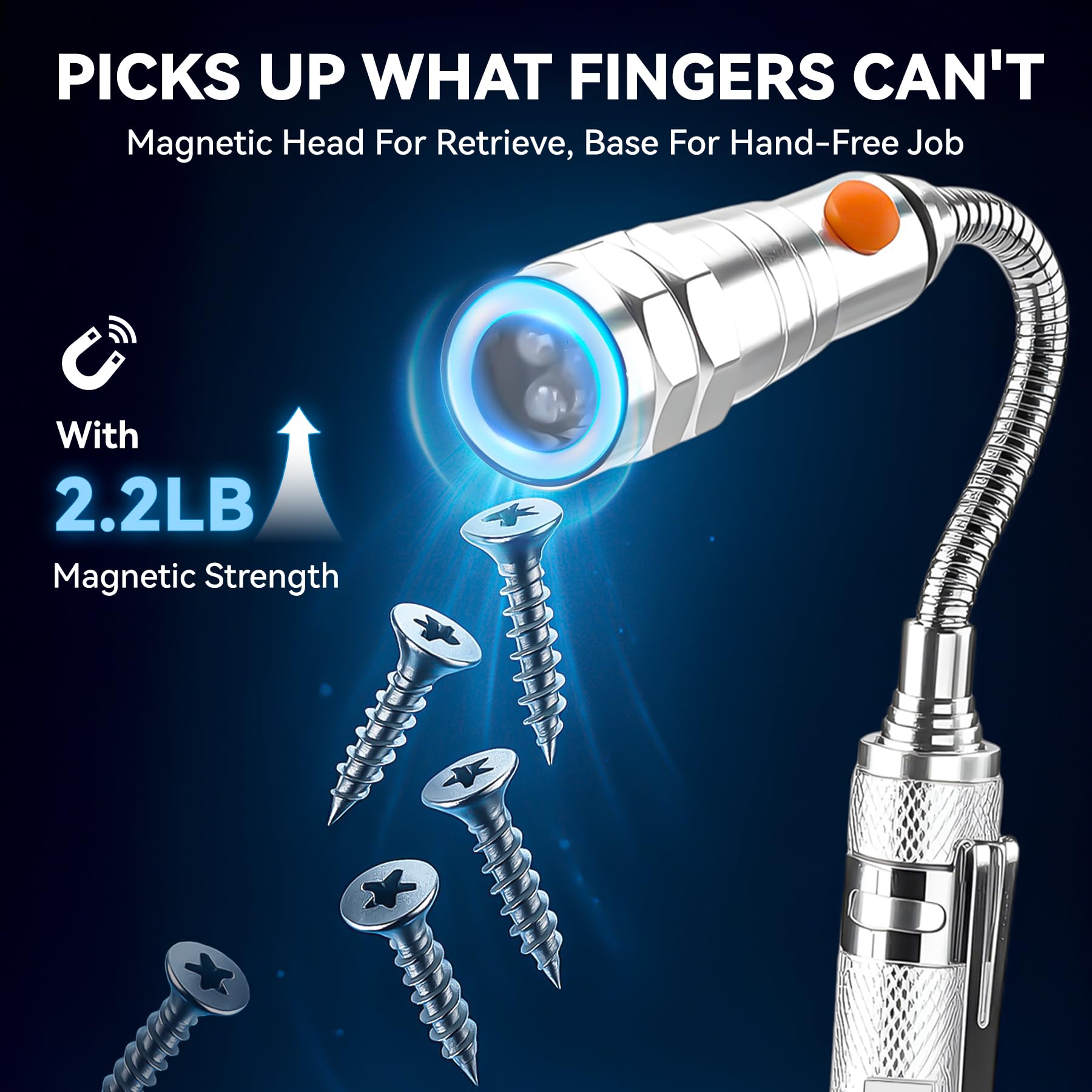 VIBELITE Extendable Magnetic Flashlight with Telescoping Magnet Pickup Tool-Fathers Day Dad Gifts for Husband, Dad, Men, Women, Him, Mechanic, Birthday Gifts for Men, Cool Gadget, Black
