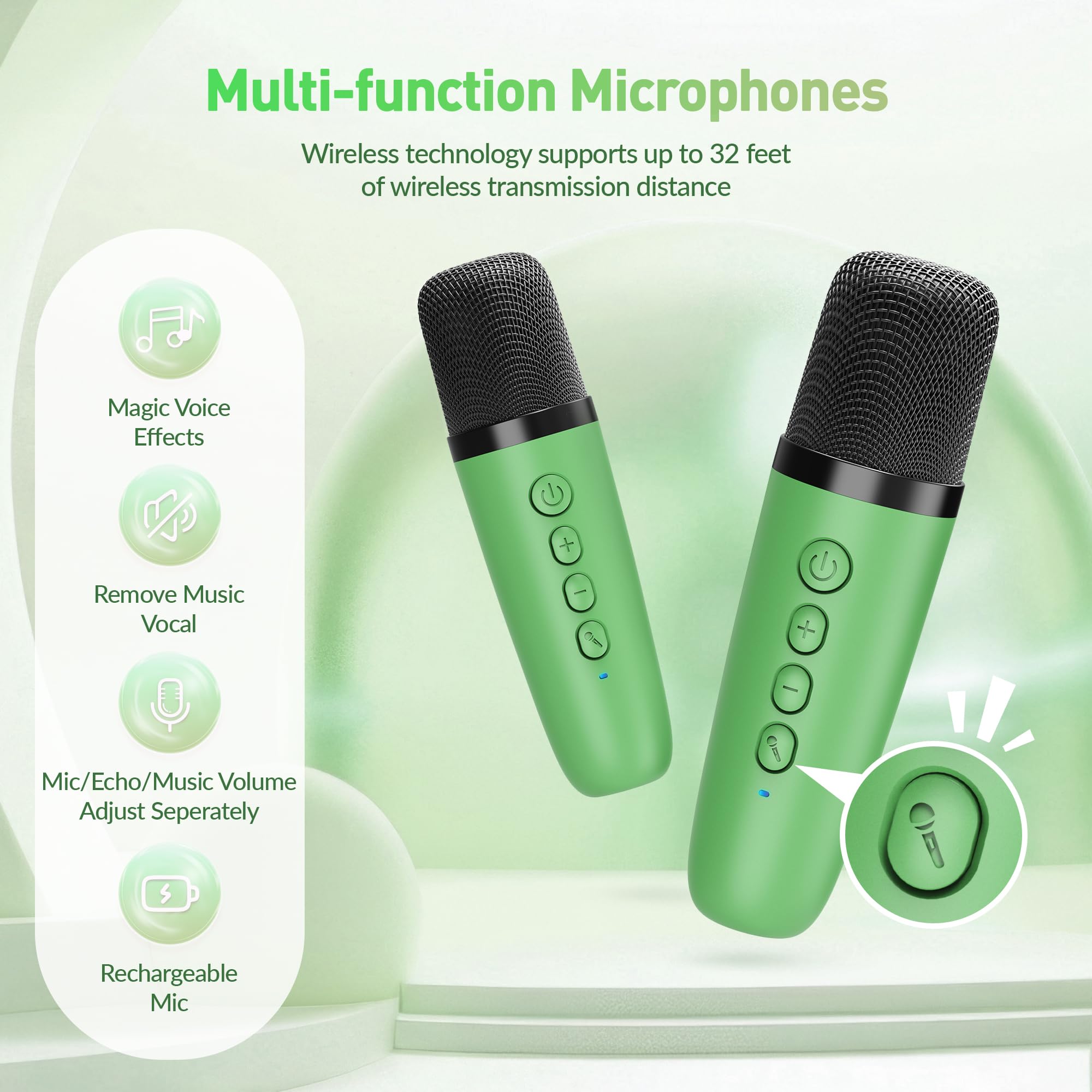 Mini Karaoke Machine, Portable Bluetooth Karaoke Speaker with 2 Wireless Microphones and Party Lights for Kids and Adults, Birthday Gifts for Girls Boys Family Home Party
