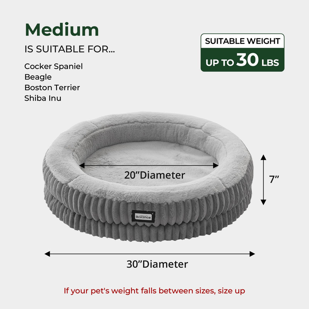 BALANCE Cat Bed Kitten Bed, Washable Round Cat Beds for Indoor Cats, Super Soft Plush Faux Fur Pet Bed for Puppy and Kitten with Anti-Slip Bottom