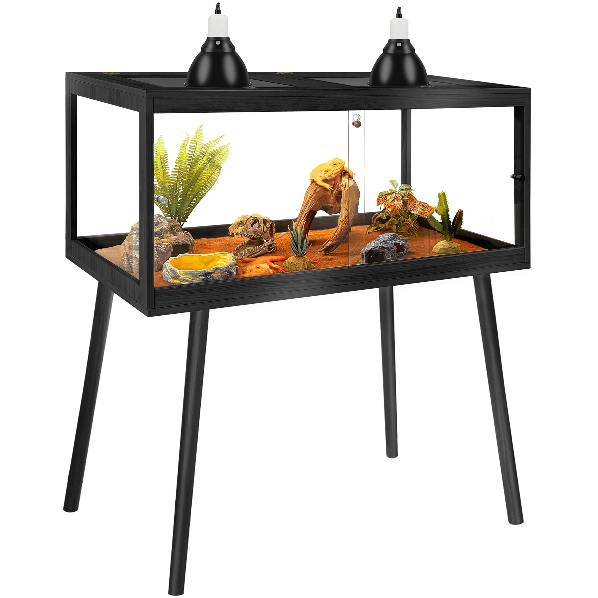 PROLEE Reptile Enclosure with Leg, 35 Gallons Bearded Dragon Tank, Tempered Glass Lizard Tank with Metal Mesh Tops and Lockable Door, Spacious Reptile Habitat for Snake,Lizard (Oak)