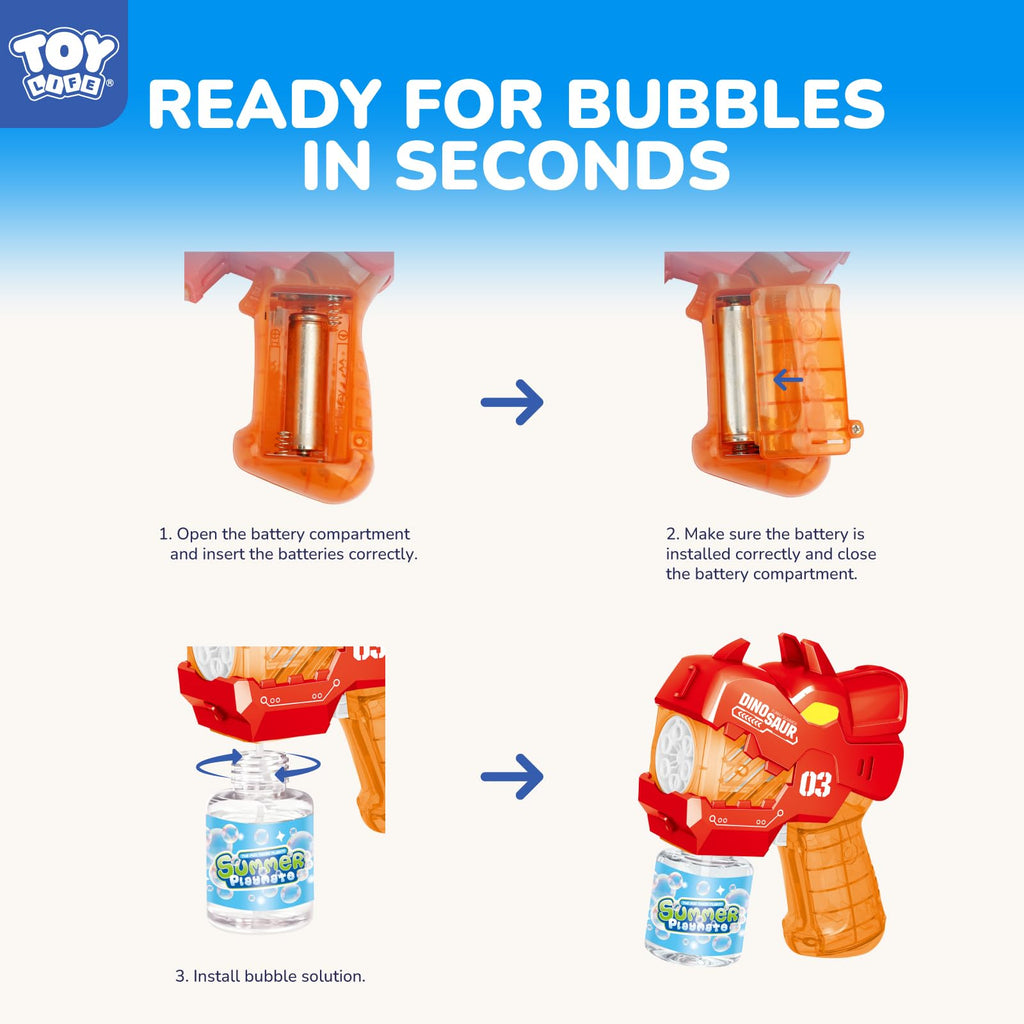 TOY Life 3 Pack Bubble Guns for Kids, Automatic Bubble Blower, Leakproof & Lightweight, Outdoor Summer Toys for Beach Travel, Easter Basket Stuffer, Party Favor, Birthday Gift for Toddlers Boys Girls