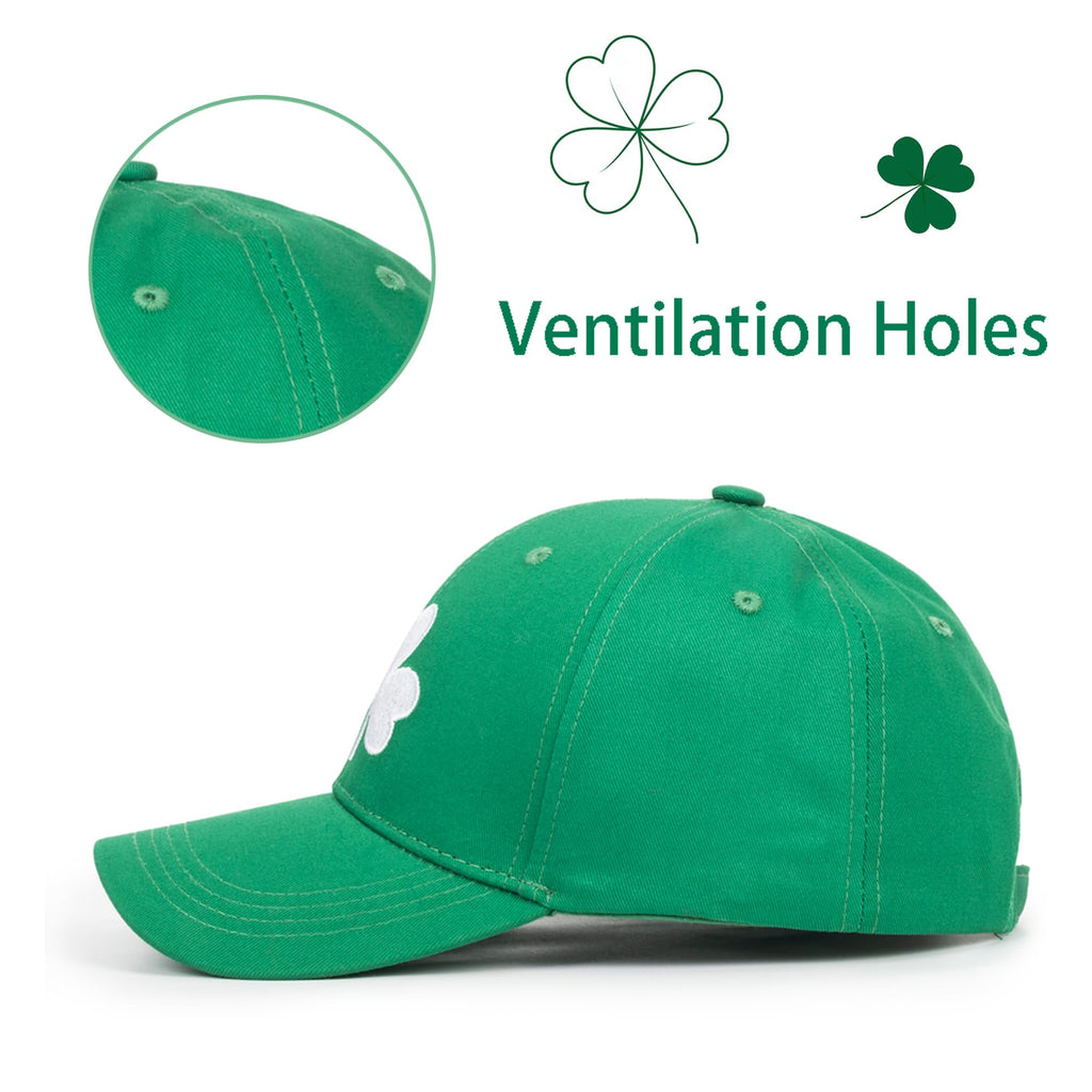 St. Patrick's Day 4 Leaf Clover Baseball Hat Adjustable Embroidery Shamrock Baseball Cap for Men and Women