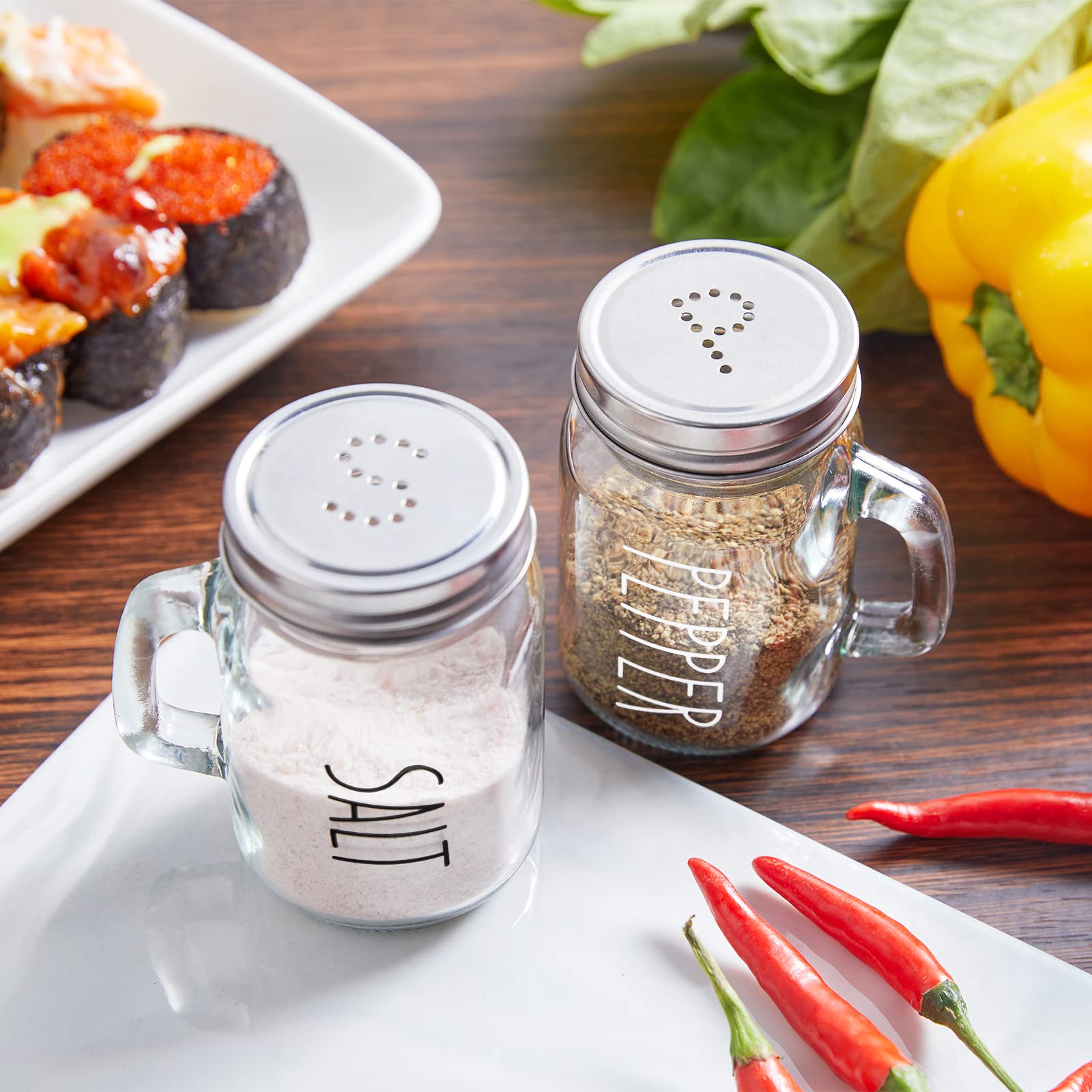 Red Salt and Pepper Shakers Set, ZOSUJO 4 oz Cute Modern Glass Christmas Red Shaker Sets with Stainless Steel Lids, Red Kitchen Decor and Accessories for Home Restaurants Weddings