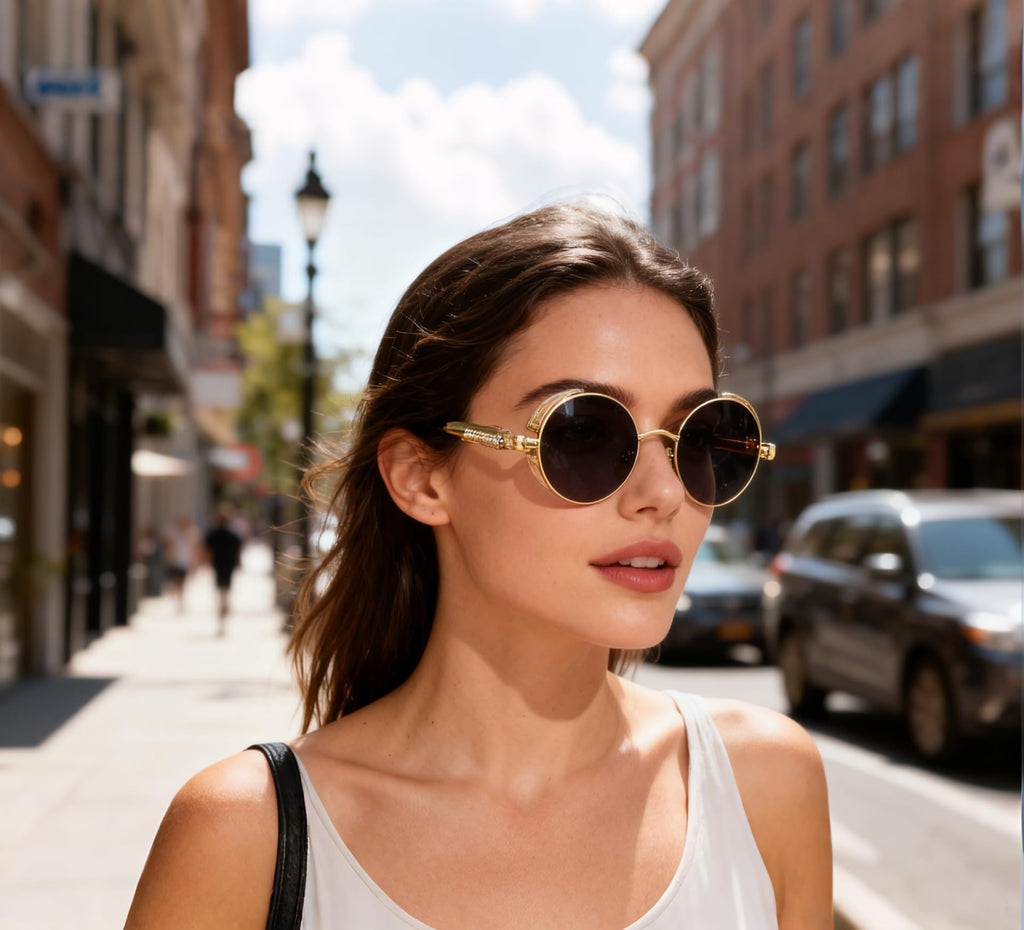 FEISEDY Retro Gothic Steampunk Sunglasses Round Metal Frame Punk Circle Inspired Shade Men B1857