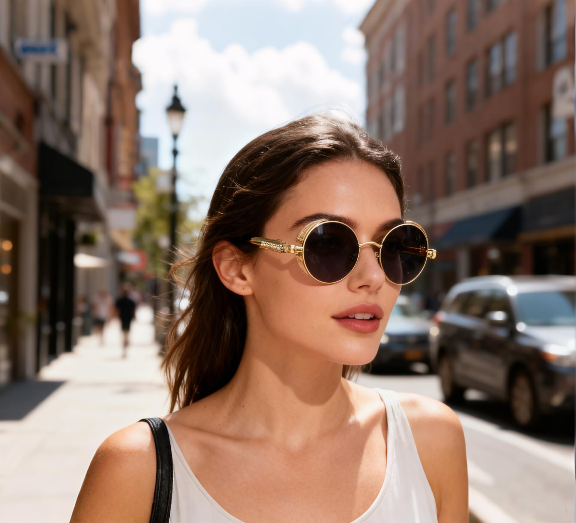 FEISEDY Retro Gothic Steampunk Sunglasses Round Metal Frame Punk Circle Inspired Shade Men B1857