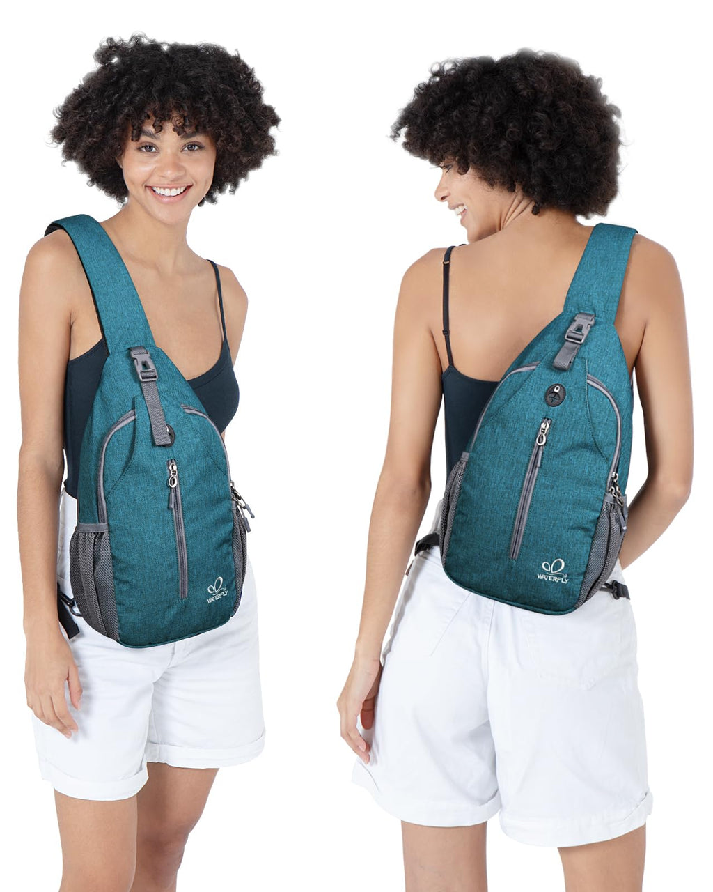 WATERFLY Crossbody Sling Backpack Sling Bag Travel Hiking Chest Bag Daypack (Black)