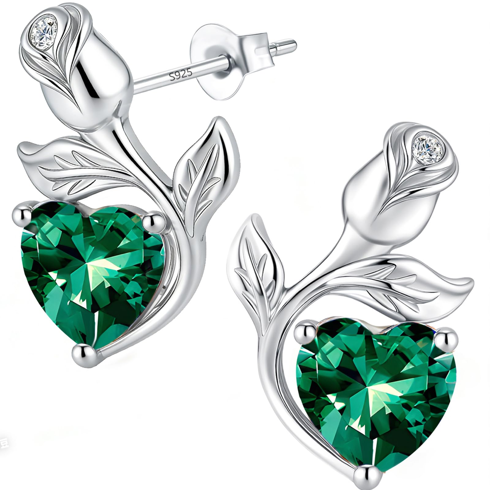 0.8CT Rose Heart Earrings Option of Sapphire Moissanite Stud Earrings Lab-Grown Earrings Birthstone Earrings for Women S925 Sterling Silver Post D Color VVS1 Clarity Ideal Gift for Wife Mother for Birthday Anniversary Mothers Day Gift for Mom Conveying I