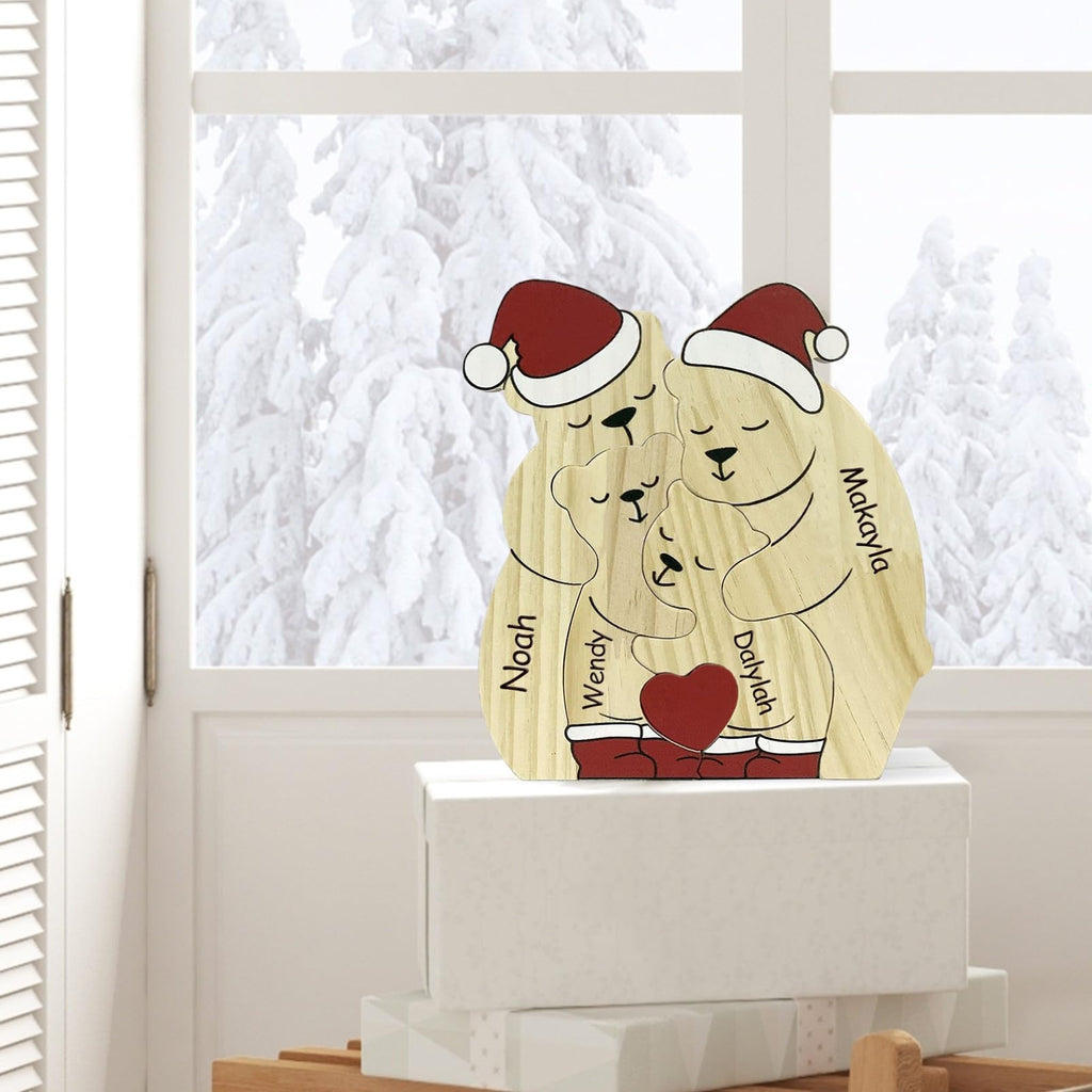 Personalized Family Name Puzzle with 2-8 Names Custom Wooden Bear Puzzle with Names Customized Wooden Puzzle Gifts for Christmas (Bear)