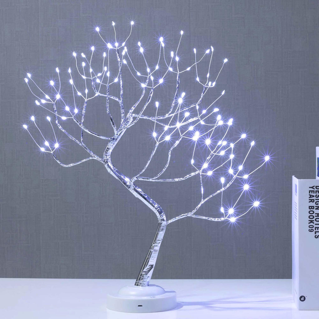 FuChsun Tabletop Bonsai Tree Light 108 LED Fairy Artificial Tree Lamp fot Room Party Home Centerpieces Decoration, Battery/USB Operated (Galaxy Glow Silver Branch)