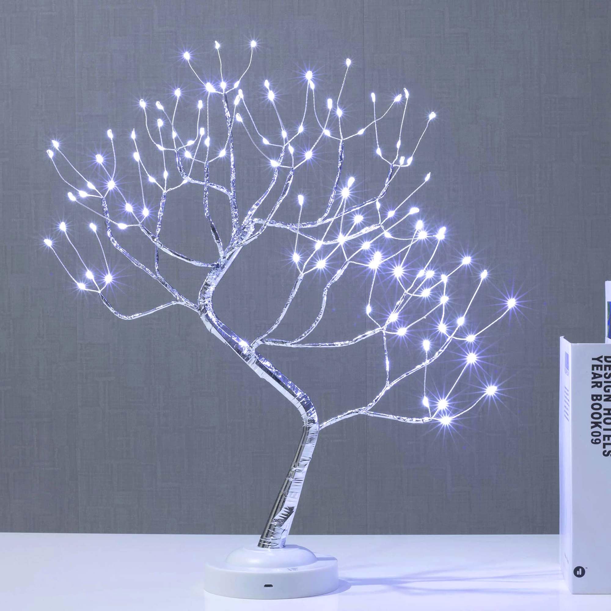 FuChsun Tabletop Bonsai Tree Light 108 LED Fairy Artificial Tree Lamp fot Room Party Home Centerpieces Decoration, Battery/USB Operated (Galaxy Glow Silver Branch)