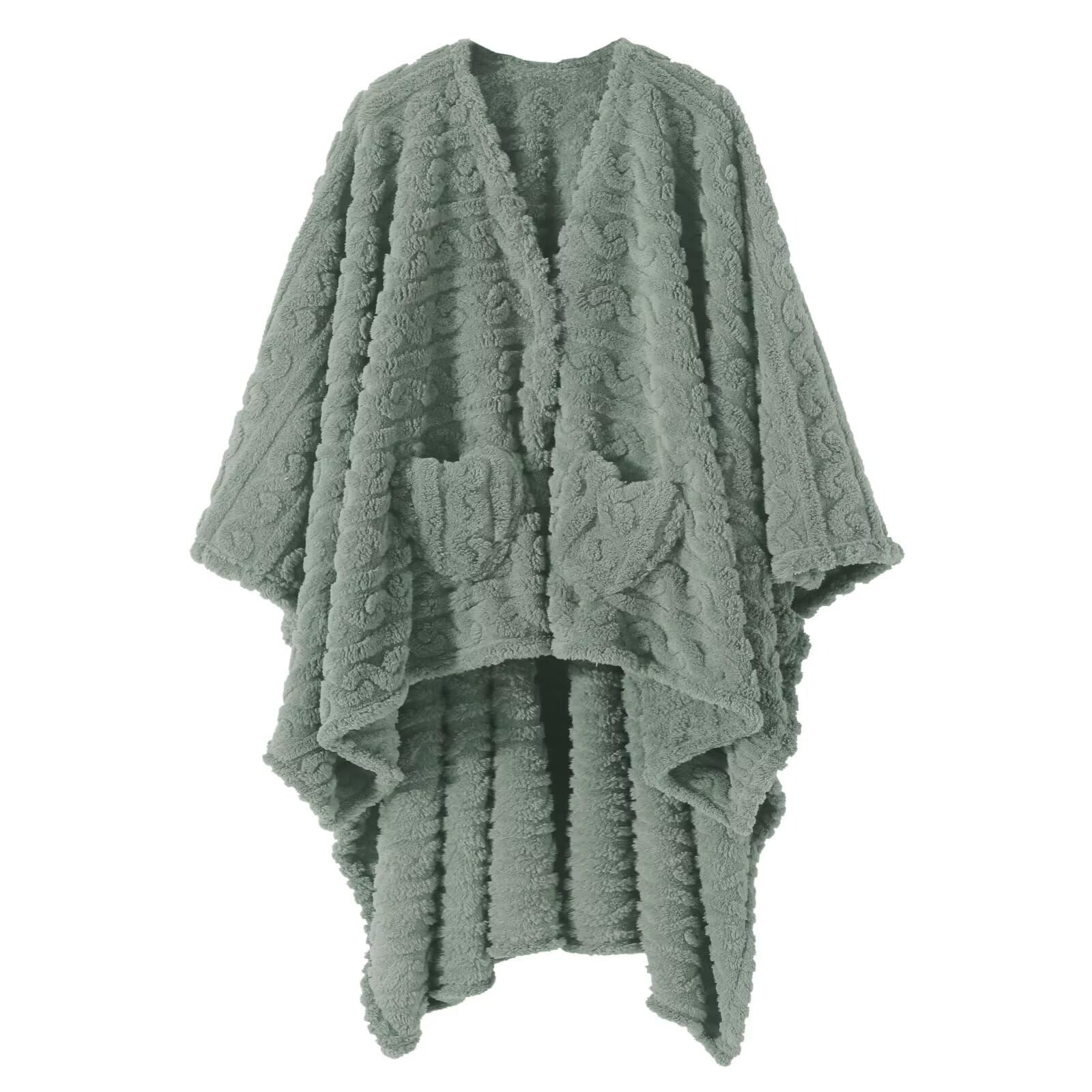 Wearable Blanket Poncho Cape Wrap for Adult, Cozy Sherpa Fleece Pocketed Shawl TV Throw Blankets for Office and Lounge(Caramel,58'' x 64'')