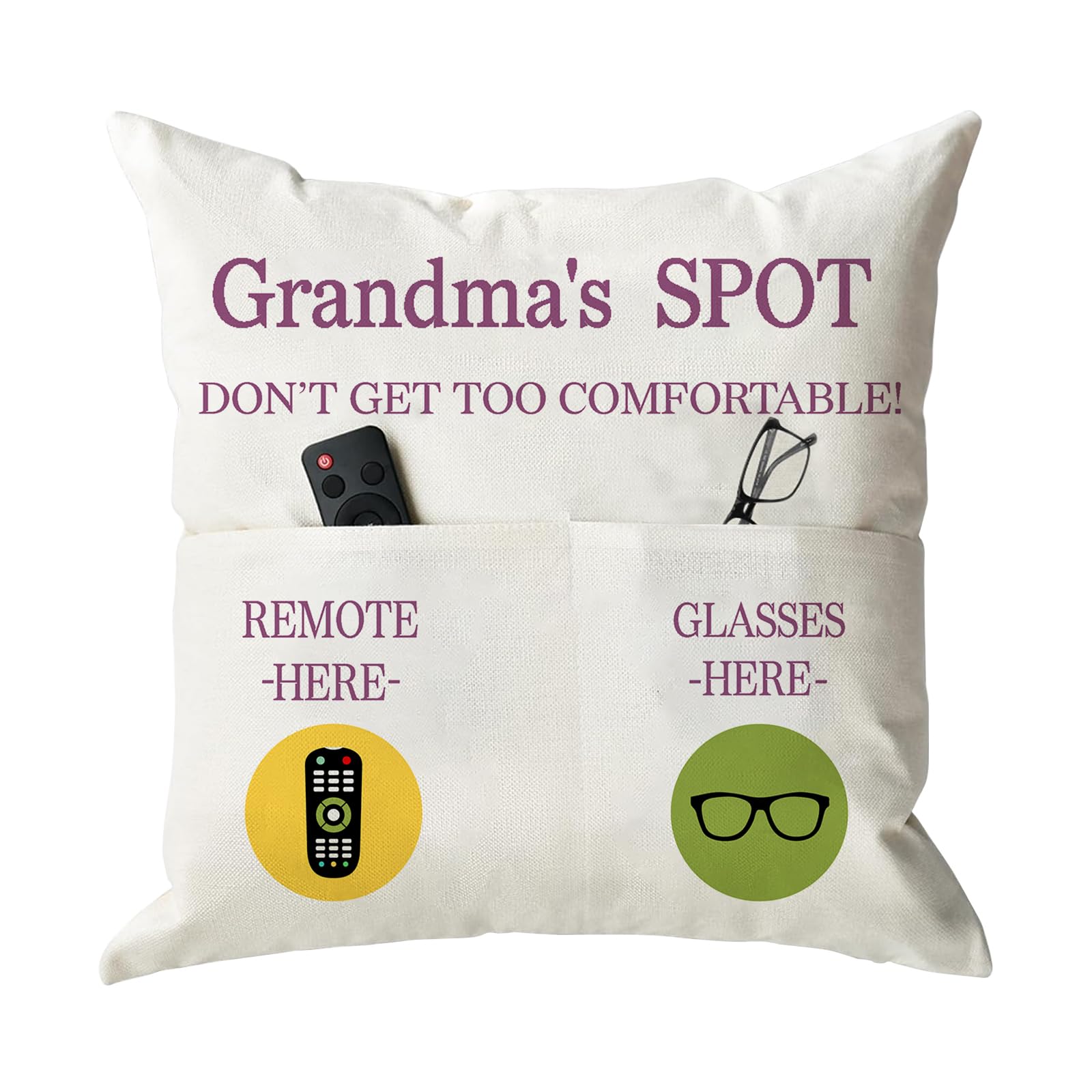 ONFAON Grandpa Gifts,Grandpa's Spot Throw Pillow Covers 18x18 Inch,Put Phone Glasses and Remote Control Pillowcase,Birthday Christmas Thanksgiving Day Gifts for Grandpa Stepdad,3-Pocket