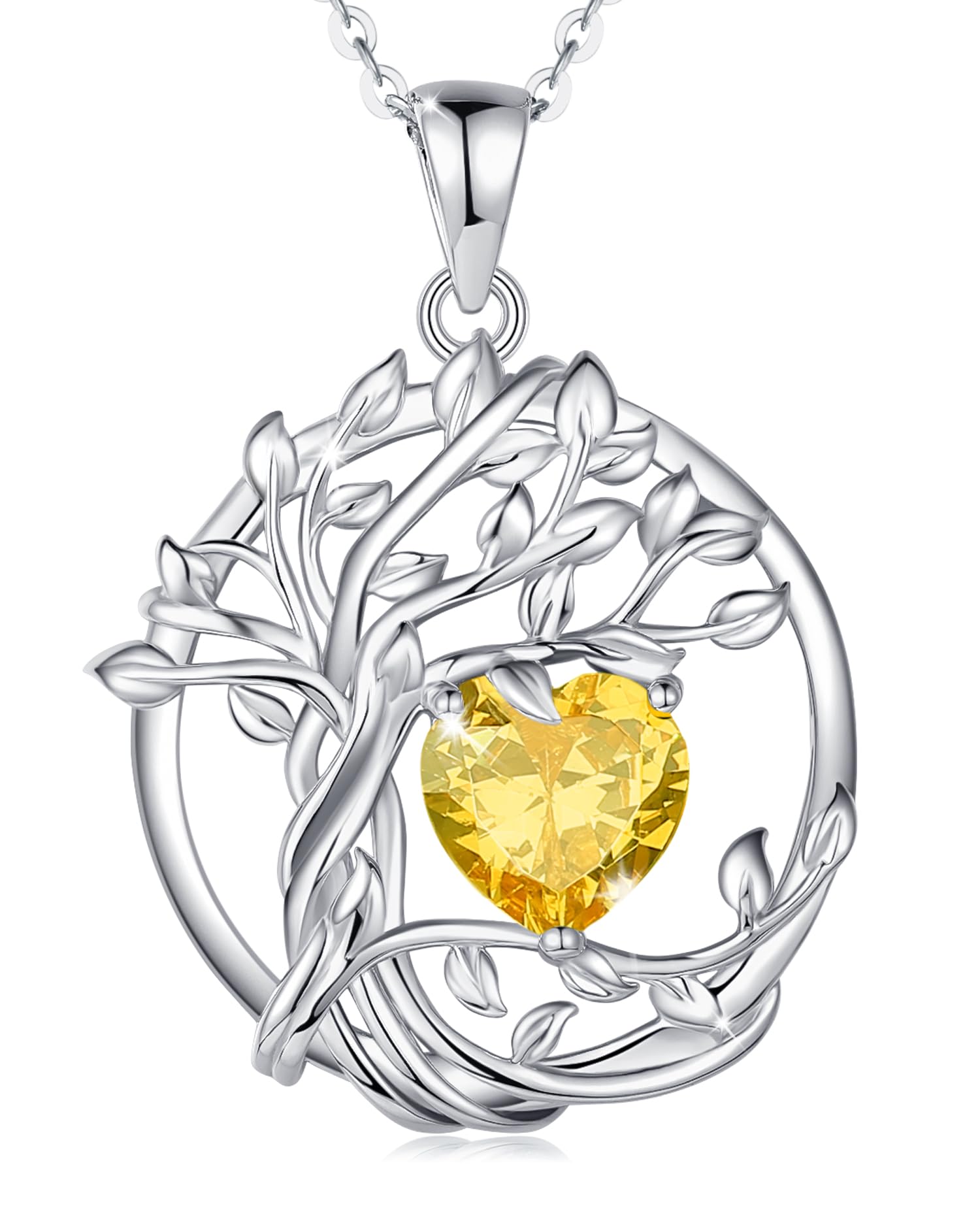 FANCIME Tree of life Birthstone necklace Sterling Silver Pendant Birthstone Necklace Gemstone Anniversary Birthday Jewelry Mothers Day Gifts for Mom Her Wife