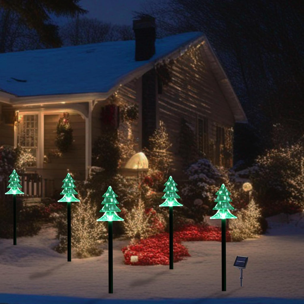 Outdoor Christmas Decorations, Solar Christmas Pathway Lights, Set of 5 Waterproof Landscape LED Lights for Yard Lawn Patio Walkway Decor