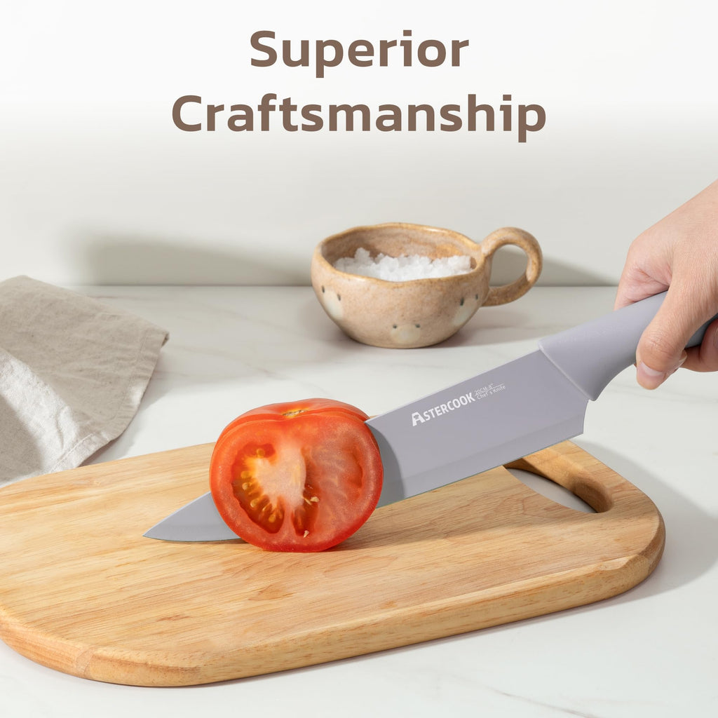 Astercook Knife Set, 13 Pieces Kitchen Knives Set with Healthy Anti-Rust Coating, Dishwasher Safe, Stainless Steel Chef Knife Sets with 6 Blade Guards, Fathers Day Gift for Men