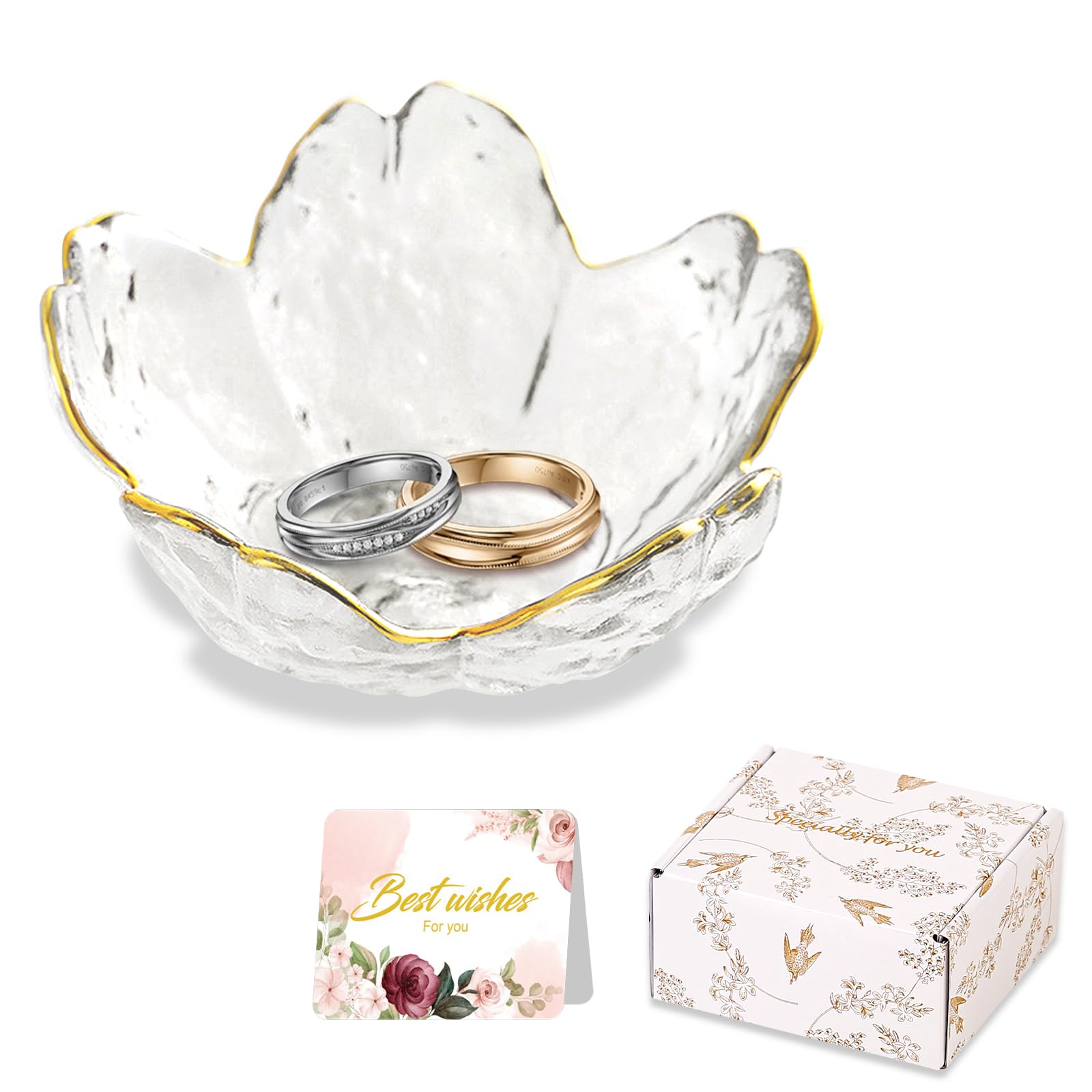 Purple Flower Jewelry Dish Glass Ring Holder Dish Jewelry Tray Cute Vanity Organizer Aesthetic Nightstand Bathroom Room Decor Trinket Dish Mothers Day Friendship Christmas Birthday Gifts for Women