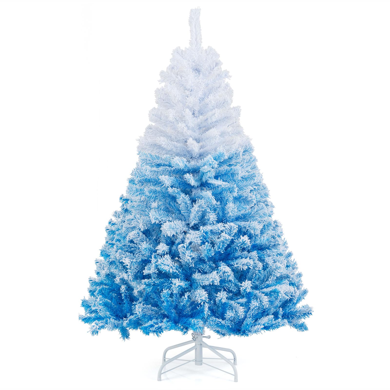 Goplus 7FT Pre-Lit Artificial Christmas Tree Auto-Spread/Close up Branches 11 Flash Modes with Multicolored 400 LED Lights & Metal Stand