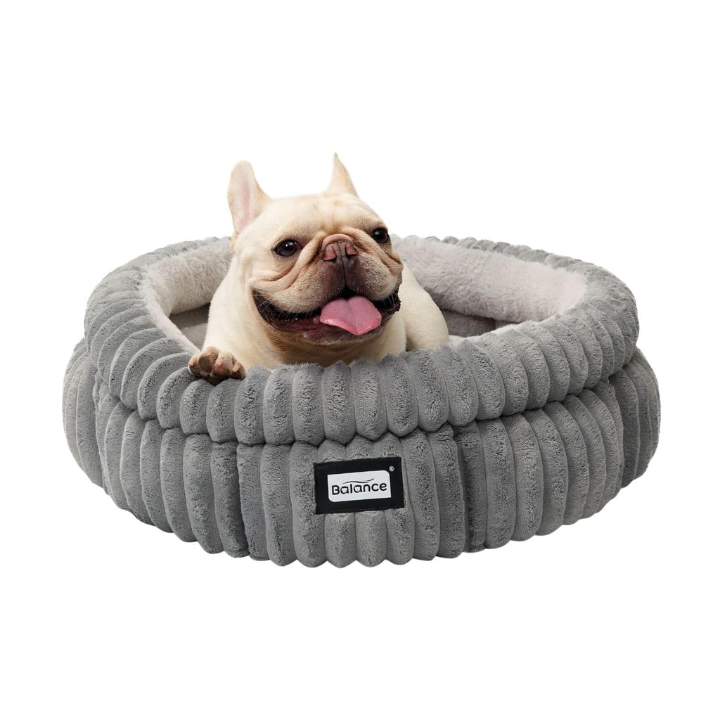 BALANCE Cat Bed Kitten Bed, Washable Round Cat Beds for Indoor Cats, Super Soft Plush Faux Fur Pet Bed for Puppy and Kitten with Anti-Slip Bottom