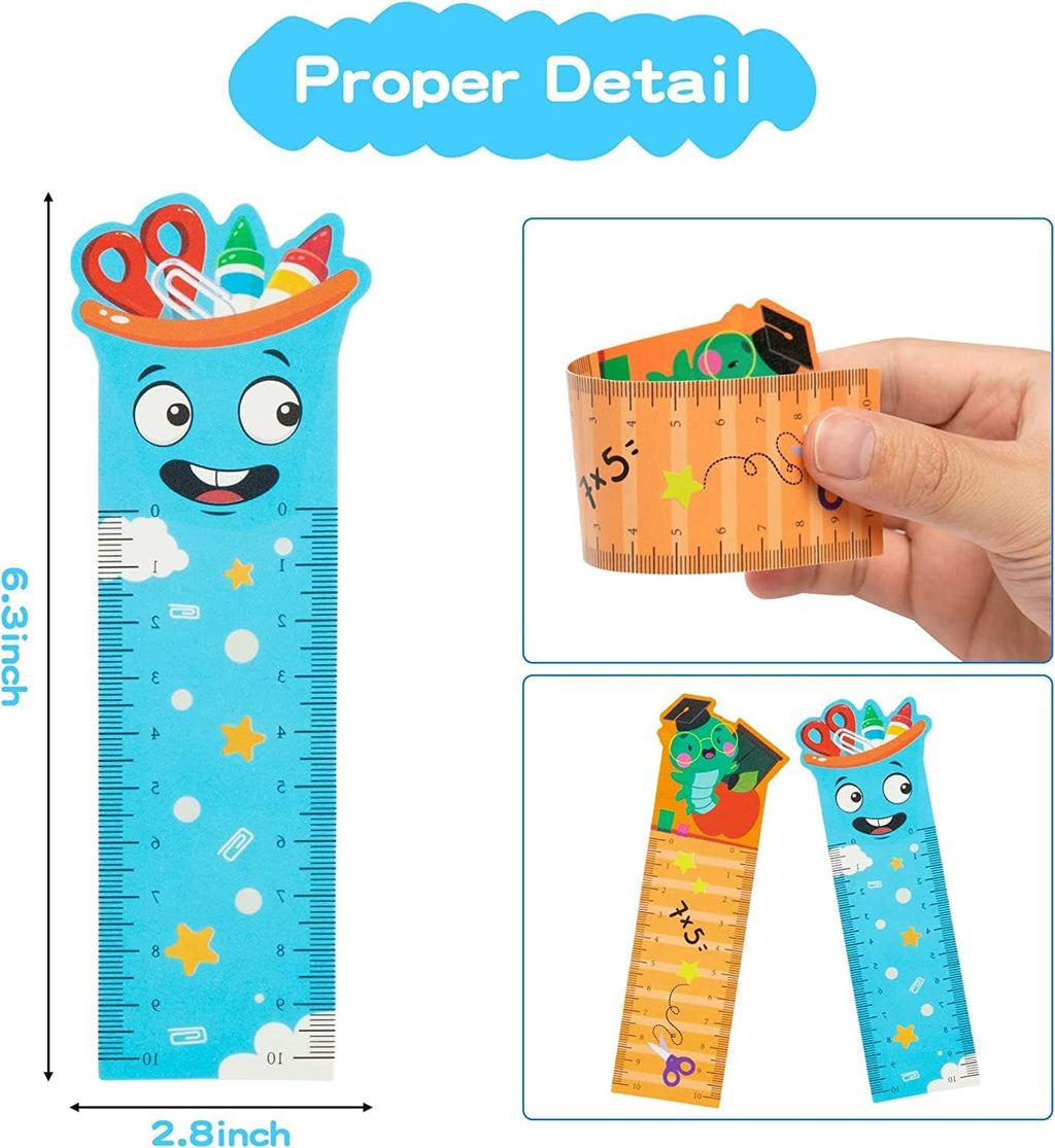 Haooryx Back to School Bookmark Rulers - 50Pcs 10 Styles Campus Theme Measuring Ruler Bookmark Double-side Printing Plastic Book Markers for Kids Birthday Gift Classroom Student Reward Gift Bag Filler