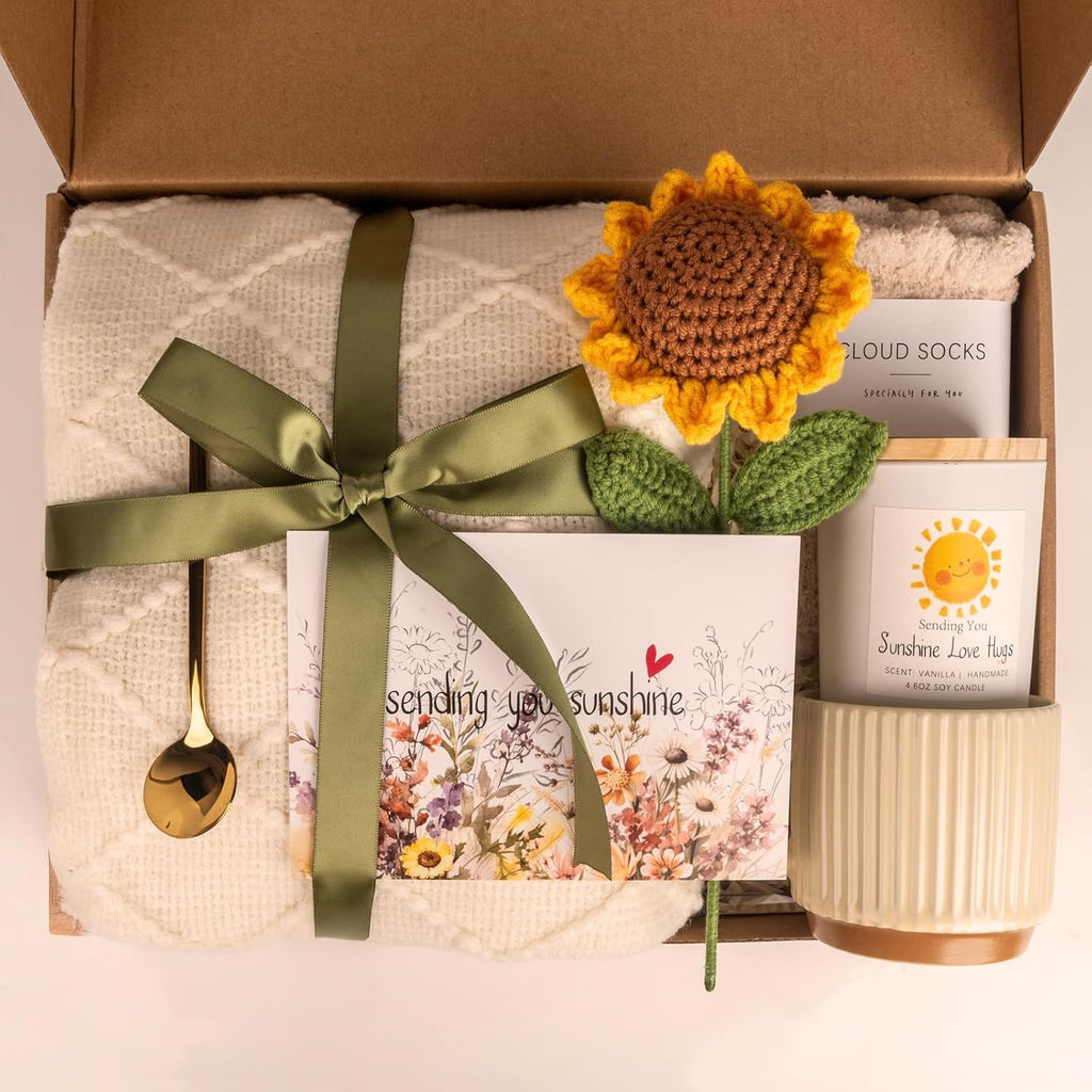 Anforsun Sending Sunshine Sunflower, Thinking of You Care Package Unique Gift Baskets for Women, Best Friend Birthday and Get Well Soon