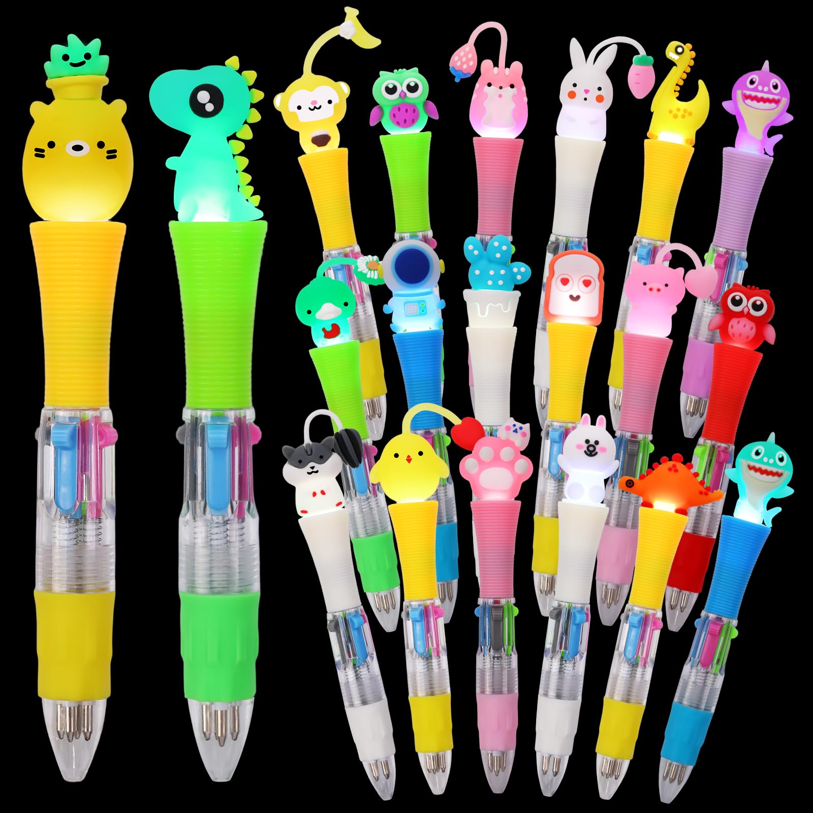 CZWZ 20Pcs Mini Multicolor Pens in One 4-in-1 Cute Pens Bulk for Kids, Fun Kawaii Ballpoint Pens for Birthdays and Children's Party Favors Gifts Teacher School Supplies