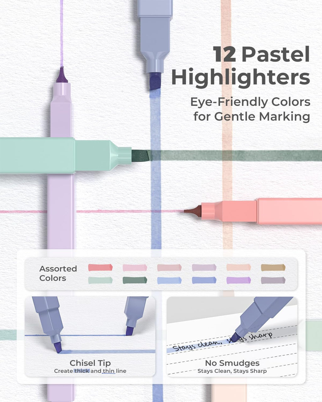 Four Candies 39 PCS Aesthetic Stationery Set with Cute Pen Case, College Supplies and Nursing Student Essentials, 12 Pastel Highlighters, 5 Black Gel Pens, 6 Mechanical Pencils, Blue