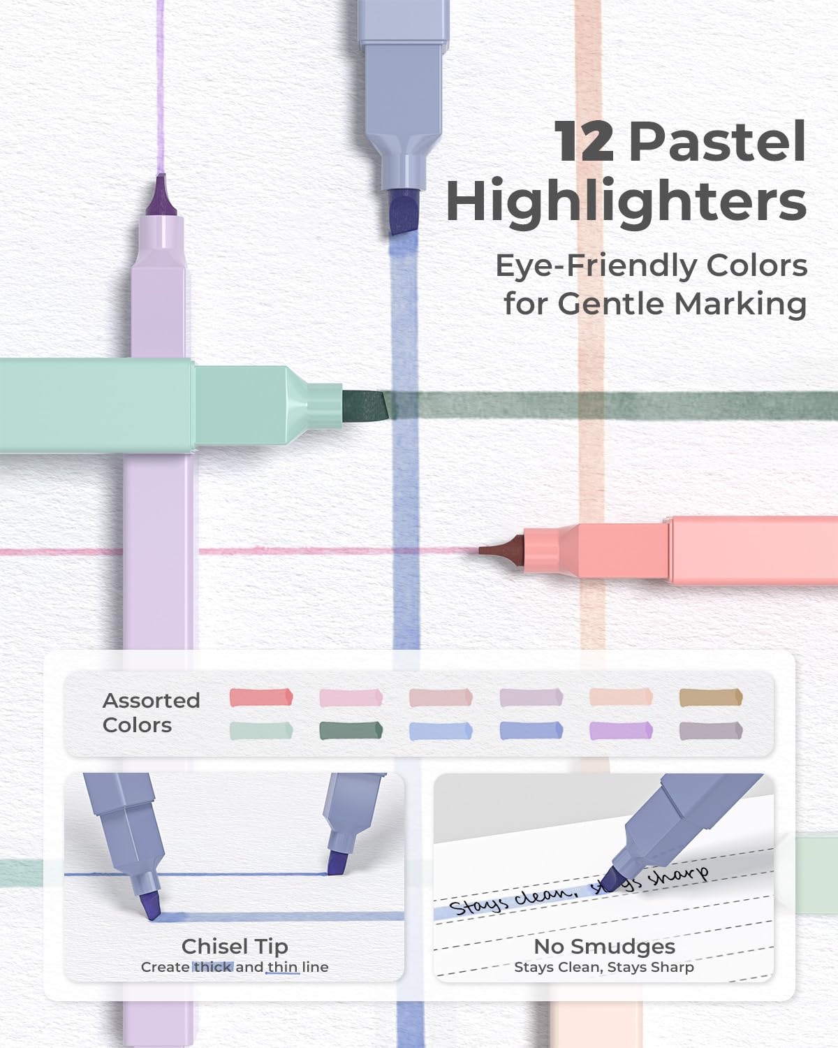 Four Candies 39 PCS Aesthetic Stationery Set with Cute Pen Case, College Supplies and Nursing Student Essentials, 12 Pastel Highlighters, 5 Black Gel Pens, 6 Mechanical Pencils, Blue