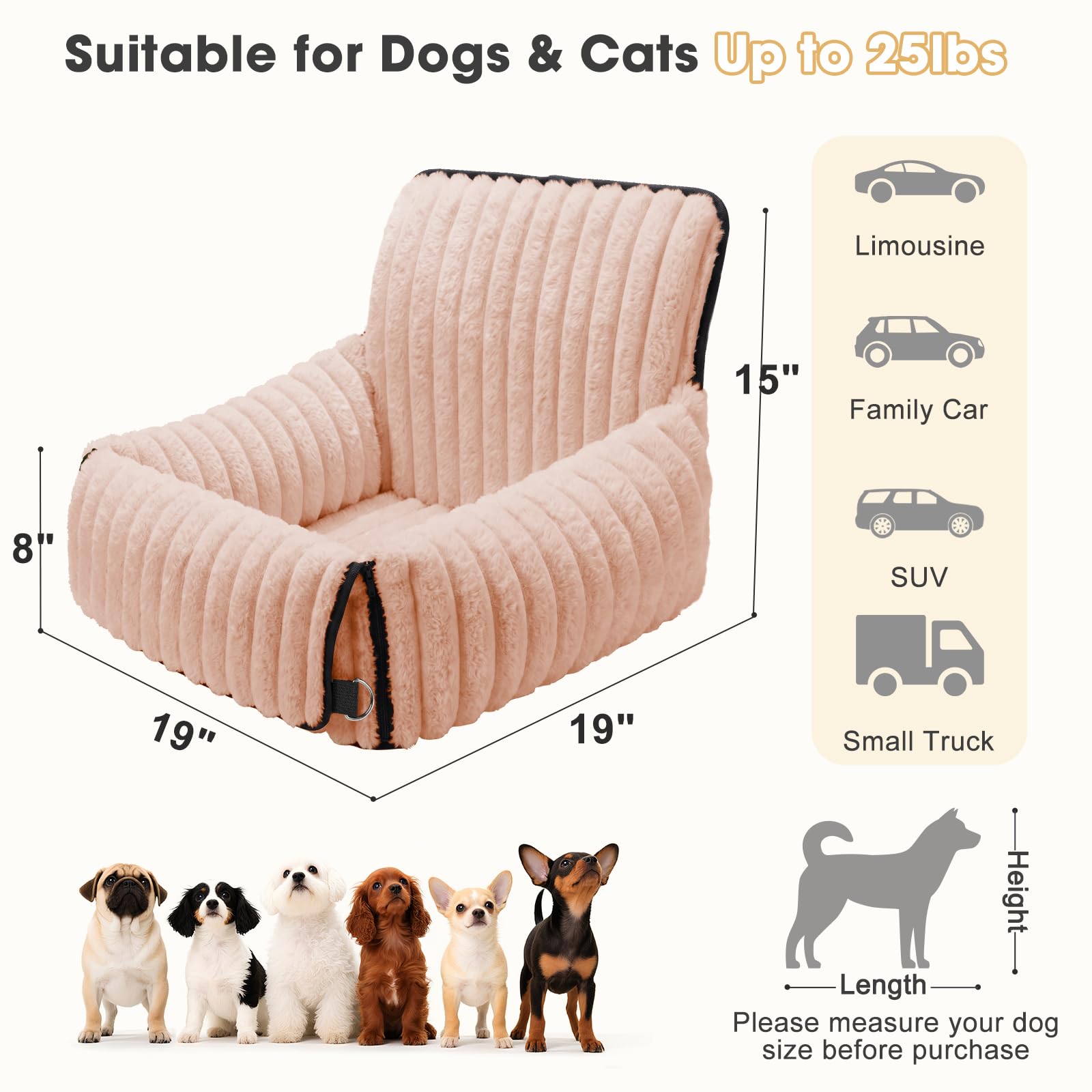 MIXJOY 6-in-1 Dog Car Seat for Small/Medium Dogs up to 25 lbs, Multi-Functional Dog Carrier for Car with Detachable Washable Cover, Pet Travel Bed with Clip-On Safety Leash, Beige