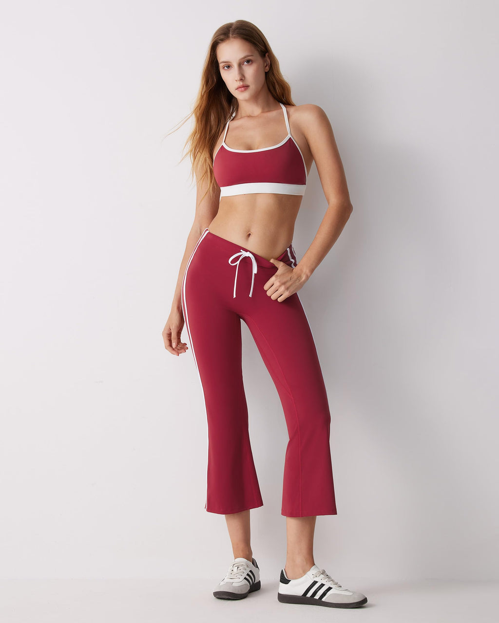 MOOSLOVER Women Flare Capri Yoga Pants High Waisted Side Stripe Drawstring Bootcut Flared Cropped Leggings