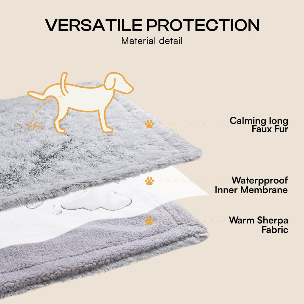 Luciphia Large Waterproof Dog Blanket for Pet Washable Liquid Proof Bed Intimacy Protection Shaggy Plush Calming Long Faux Fur Couch Cover Calming Cat Throw Blankets, Tie-dye Grey, 50" x 60"