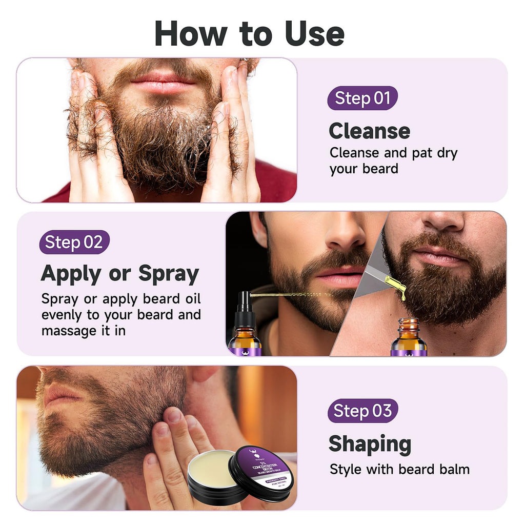 MistySprite Beard Growth Kit for Men, 2X Concentration Biotin Beard Oil & Styling Balm, Natural Facial Hair Conditioner with Argan, Jojoba & Vitamin E, Sandalwood Scent Softener
