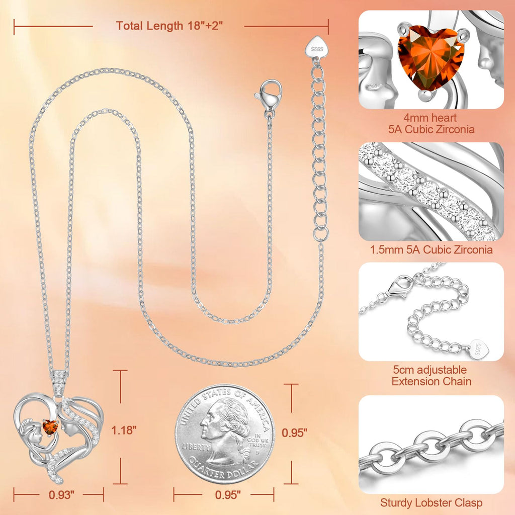 Mothers Day Gifts for Mom Wife Her Grandma, S925 Sterling Silver Birthstone Necklaces Jewelry for Women, Mother's Day Love Heart Pendant Necklace for Anniversary Birthday Christmas Day