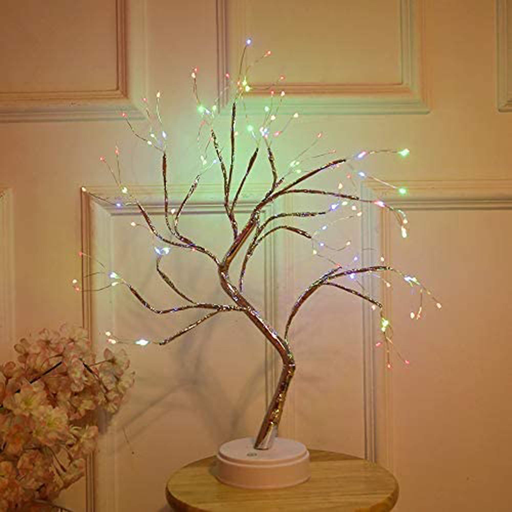 FuChsun Tabletop Bonsai Tree Light 108 LED Fairy Artificial Tree Lamp fot Room Party Home Centerpieces Decoration, Battery/USB Operated (Galaxy Glow Silver Branch)