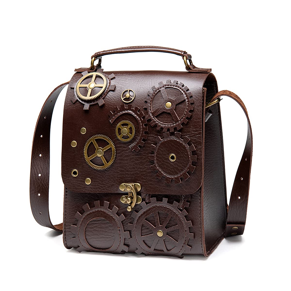 Messenger Bag Leather Retro Briefcase Steampunk Crossbody Shoulder Purse Satchel for Women Lolita Gothic Costume Accessory