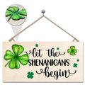 St Patricks Day Decorations Wood Sign with Two 3D Leaves Let the Shenanigans Begin Hanging Wooden Decor Lucky Shamrock Signs for Outdoor Home Door Rustic Farmhouse Party Indoor Wall Art Plaque Gift