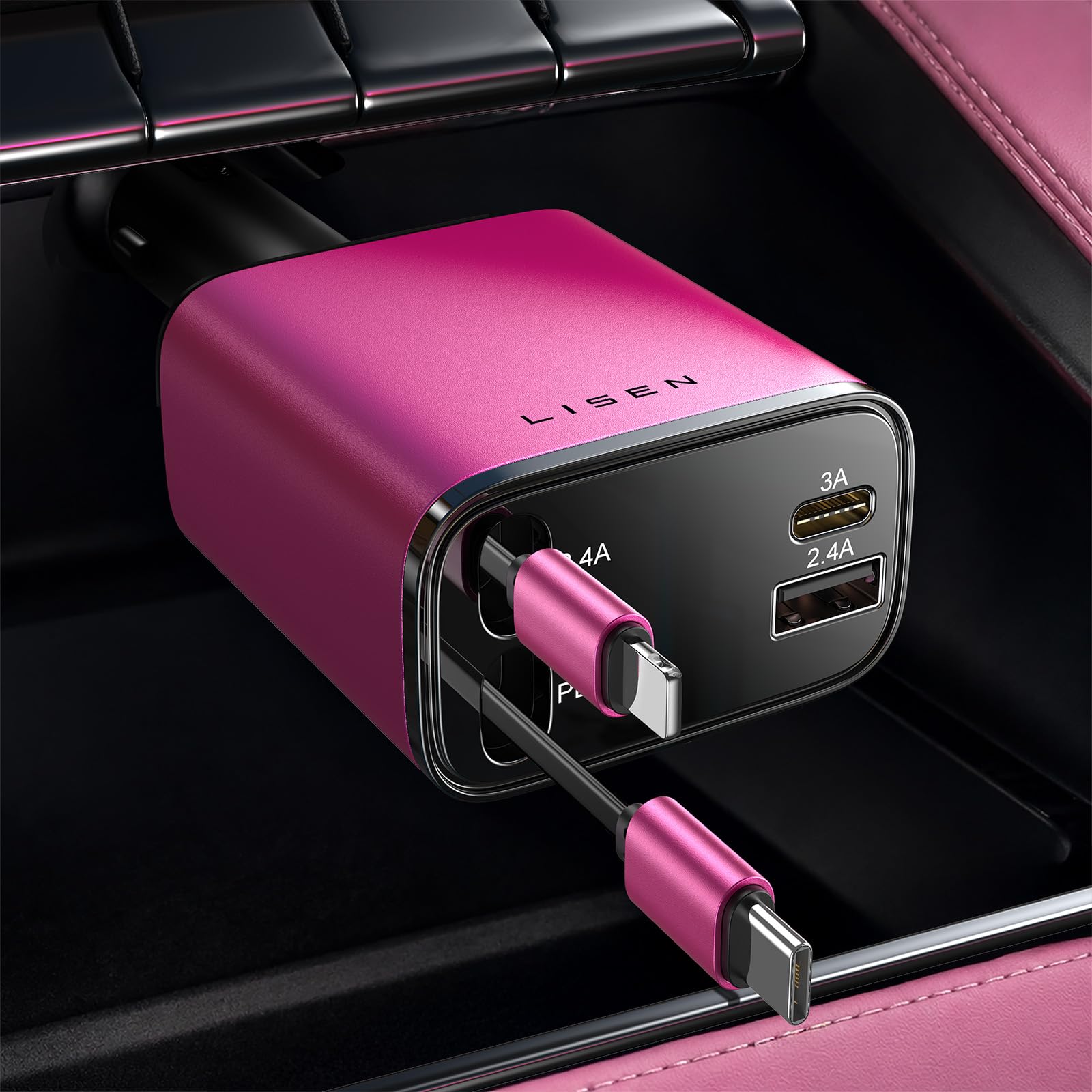LISEN Retractable Car Charger, 84W Car Charger USB C Fast Charger Adapter for iPhone, Car Accessories for Men Women, Gifts for Fathers Day for Men Dad Husband, for iPhone 17 16 15 14 13 12 11 Samsung