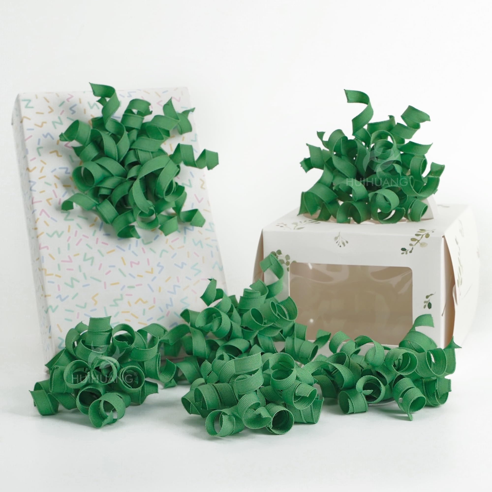 HUIHUANG Green Curly Gift Bows Self Adhesive Sage Green Burst Gift Bow for Gift Wrapping, Birthday, Wedding Baby Shower Party Favors, Wine Bottle, Treat Bags- 6 Counts