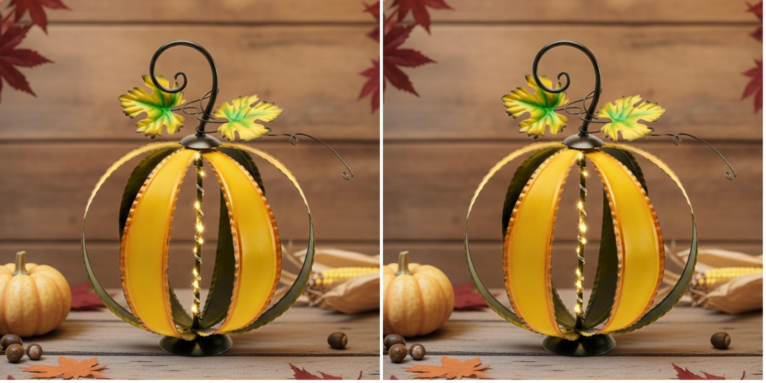 TERESA'S COLLECTIONS Fall Decor, Pumpkin Decor, Large Orange Pumpkin Decor with Light, 15.4", Metal Outdoor Fall Decor, Pumpkin Gifts, Fall Gifts, Thanksgiving Gifts, Indoor/Outdoor