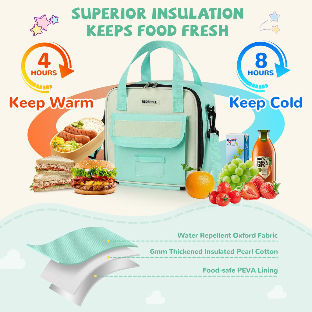 REDSHELL Tactical Lunch Box Kids, Large Insulated Lunch Bag for Girls, Cooler Lunchbag, Square Toddler Lunchbox, School Daycare Lunch Tote Pail with Water Bottle Holder Shoulder Strap, Purple