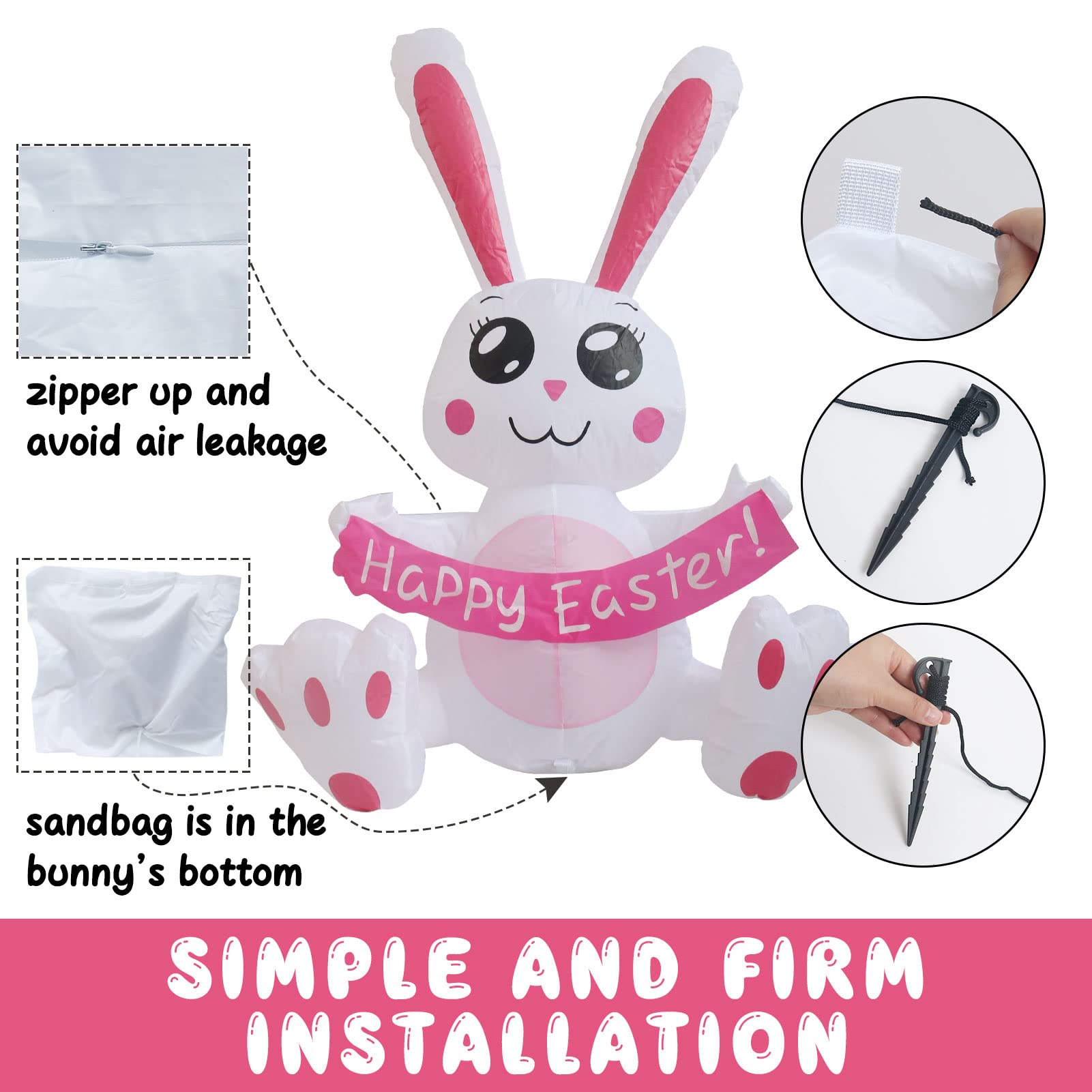 IHGYT 5 Ft Inflatable Easter Bunny in Magic Hat Yard Decoration, Cute Wizard Rabbit Popping Out of Top Hat with LED Lights, Blow Up Lawn Decor for Easter, Birthday Party, Indoor Outdoor Home Garden