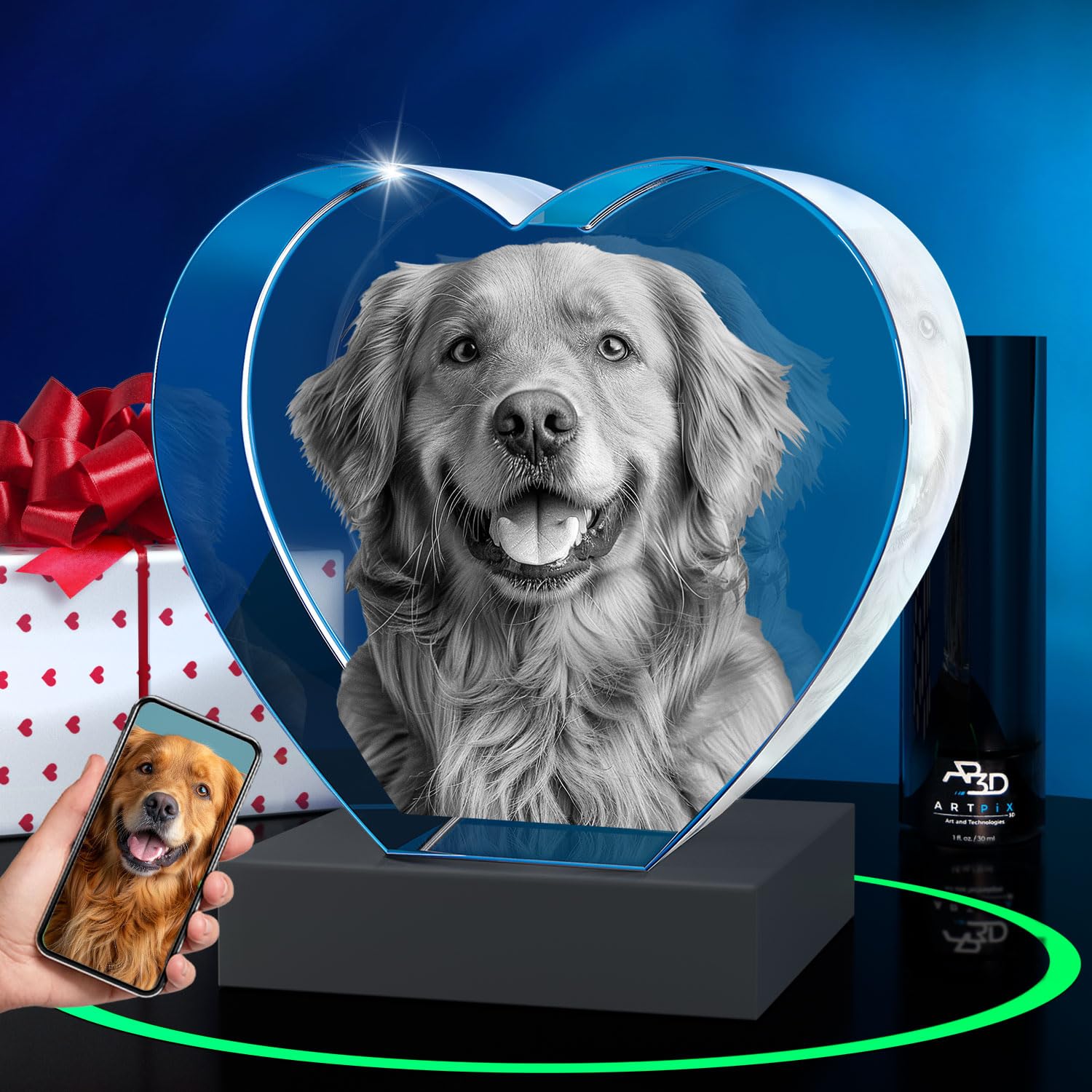 ArtPix 3D Crystal Photo, Personalized Dog Memorial Gifts with Your Own Photo for Dog Lovers, Pet Owners, 3D Laser Etched Picture, Engraved Crystal in Memory of Dog, Customized Gifts