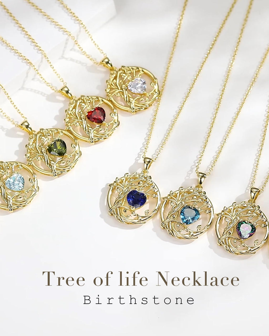 FANCIME Tree of life Birthstone necklace Sterling Silver Pendant Birthstone Necklace Gemstone Anniversary Birthday Jewelry Mothers Day Gifts for Mom Her Wife