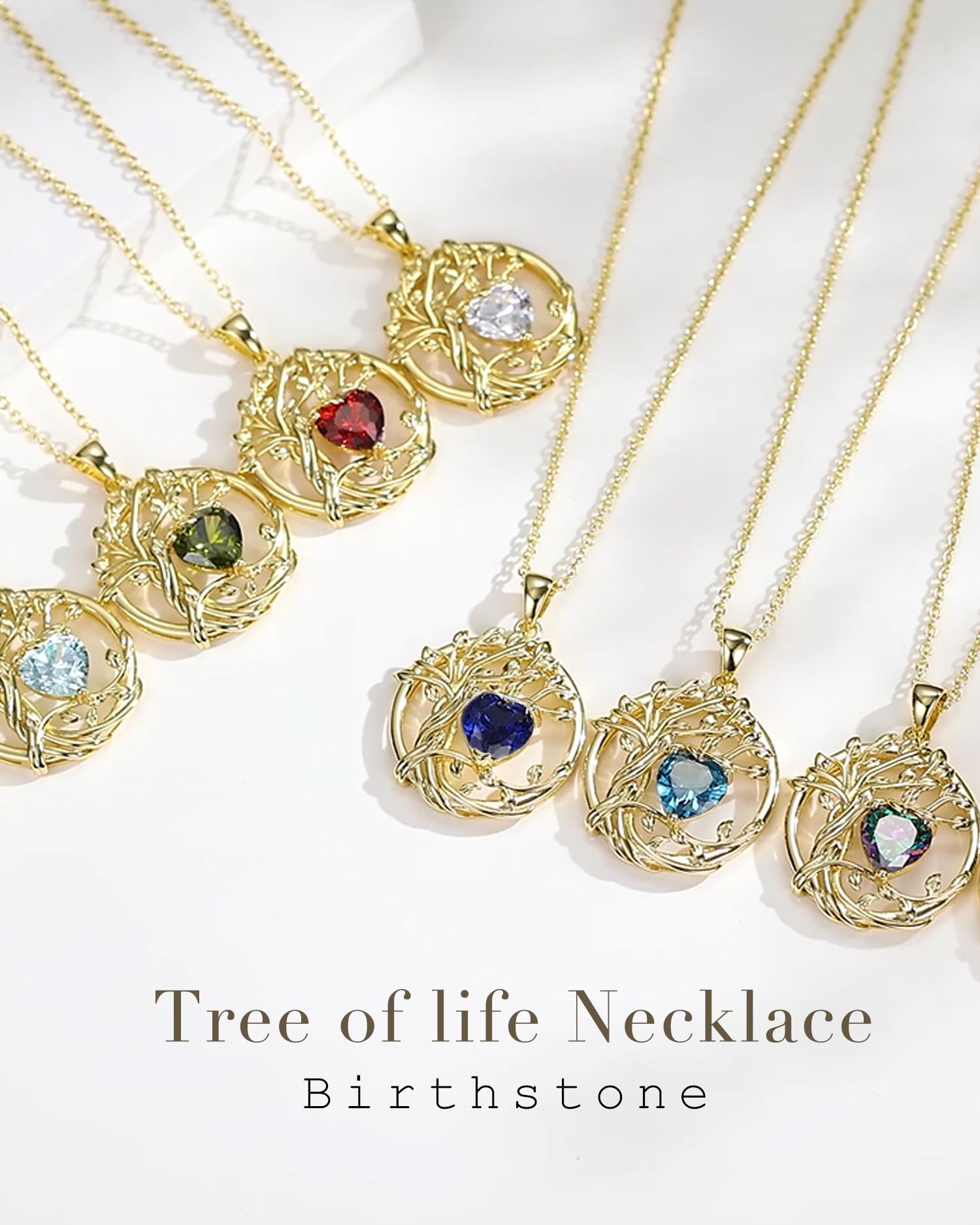 FANCIME Tree of life Birthstone necklace Sterling Silver Pendant Birthstone Necklace Gemstone Anniversary Birthday Jewelry Mothers Day Gifts for Mom Her Wife
