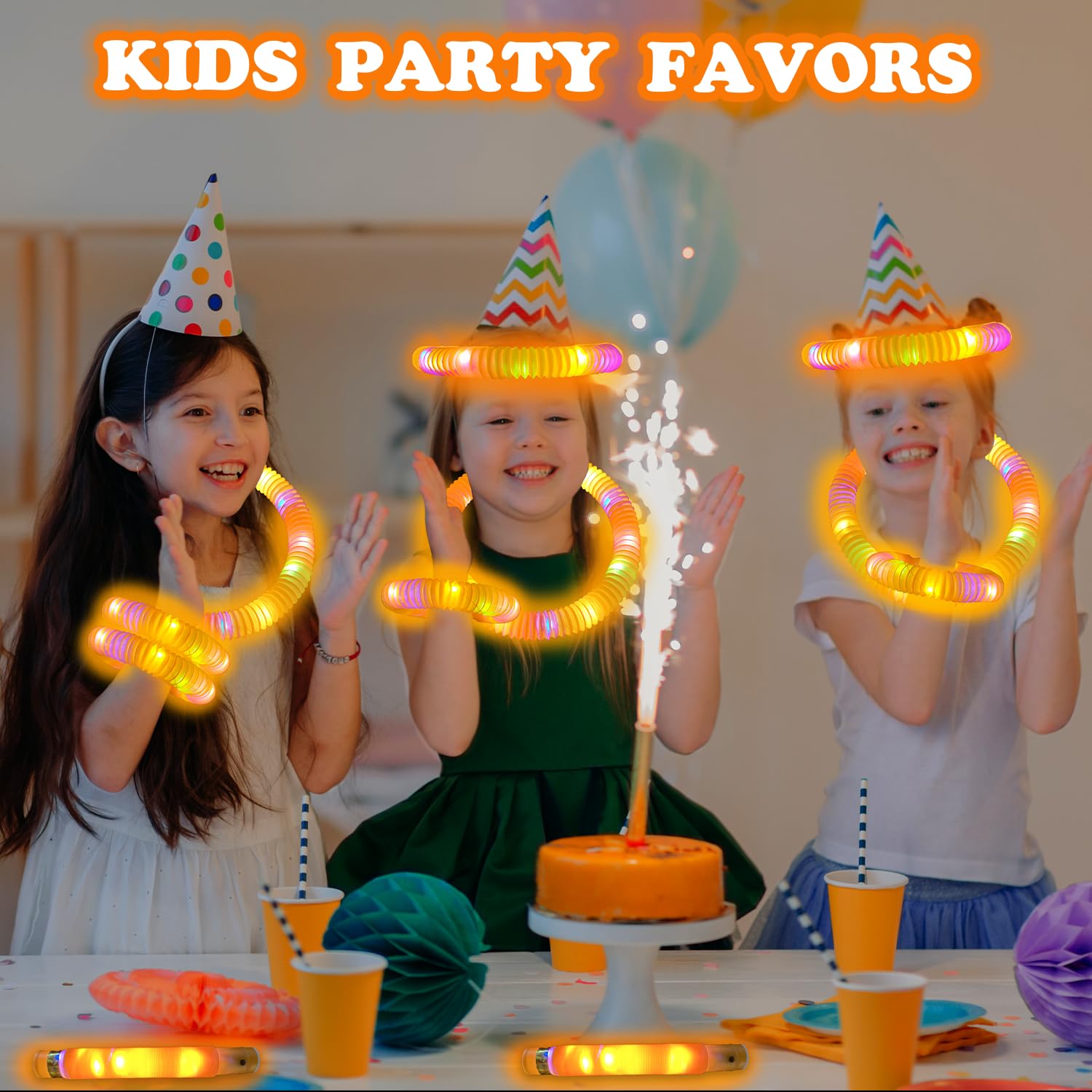 Kannove 12-24 PCS Green Glow Sticks Party Favors Supplies for Kids,4th of July LED Light up Pop Tubes for Toddlers,Neon Necklaces Bracelets Accessories,Glow Birthday Dance Camping Party Decorations