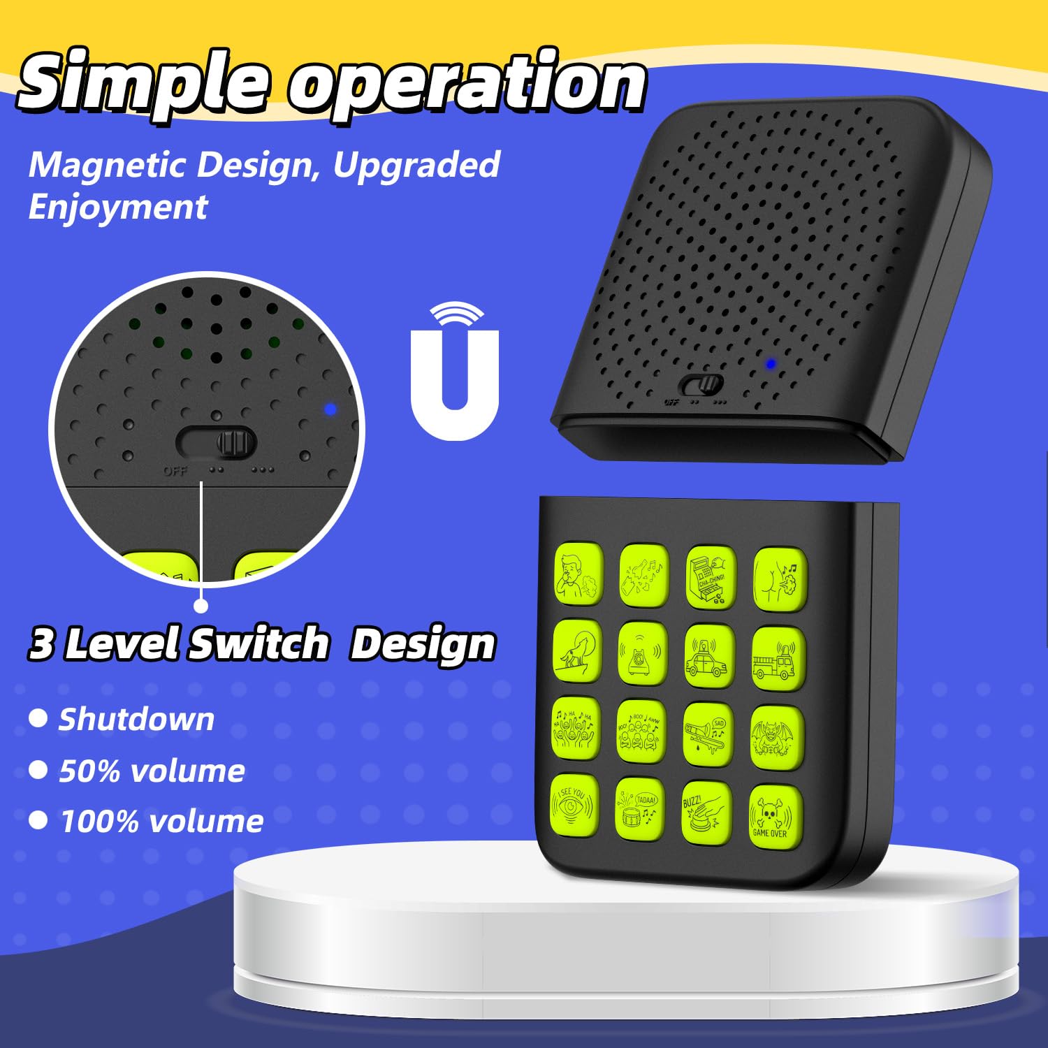 Fikami Rechargeable 2-in-1 Separable Magnetic Sound Effects Machine,16 Sounds,Volume Adjustment,Prank Gifts Toys for Boys,Remote Fart Machine for 6 7 8 9 10 11 12 13 Year Old Boys Toys Gifts